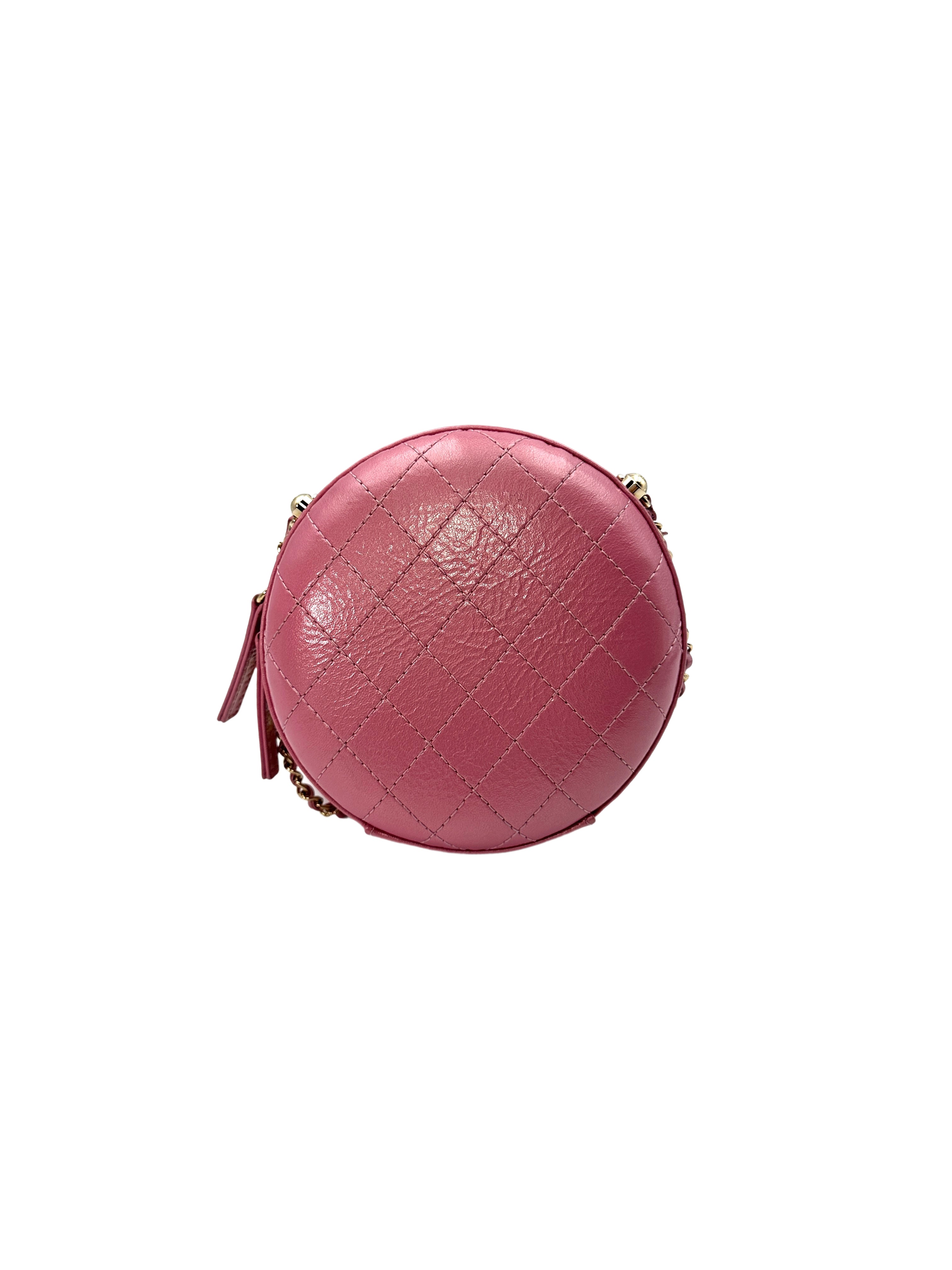 Chanel Pink Leather Round Chain Crossbody Bag(27***41) CC1234