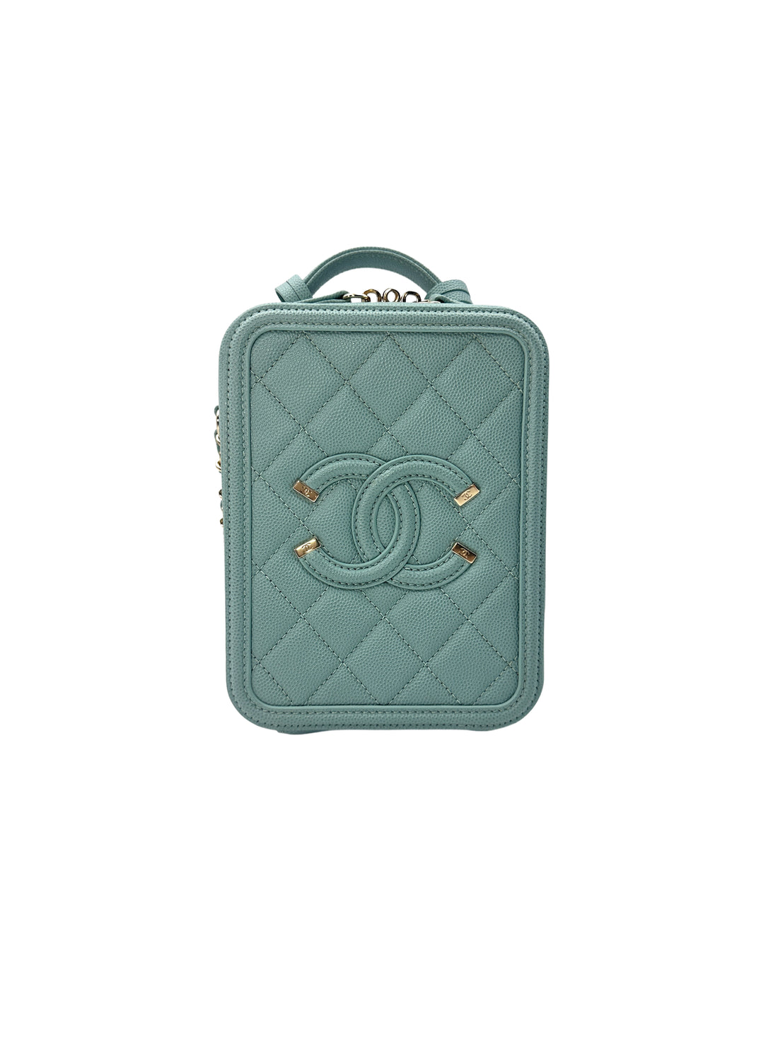 Chanel CC Filigree Mint Green Caviar Leather Vertical Vanity Case(29***12) CC1235