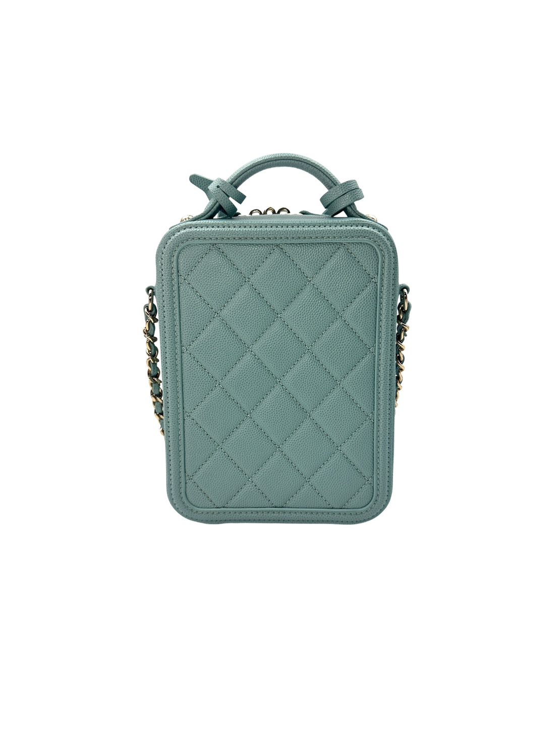 Chanel CC Filigree Mint Green Caviar Leather Vertical Vanity Case(29***12) CC1235