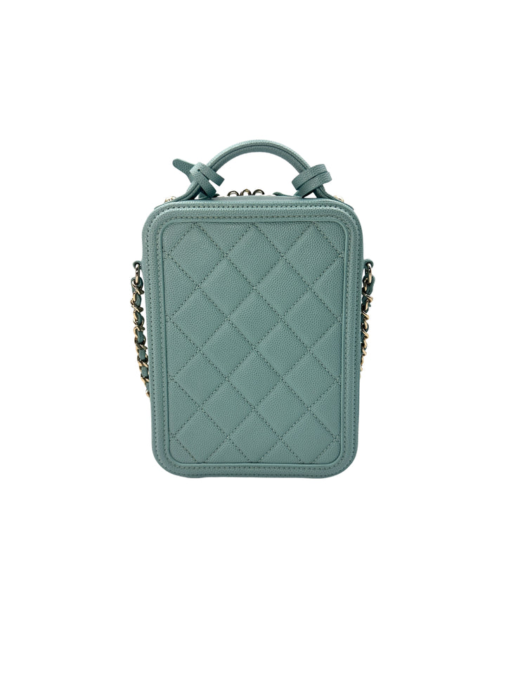 Chanel CC Filigree Mint Green Caviar Leather Vertical Vanity Case(29***12) CC1235