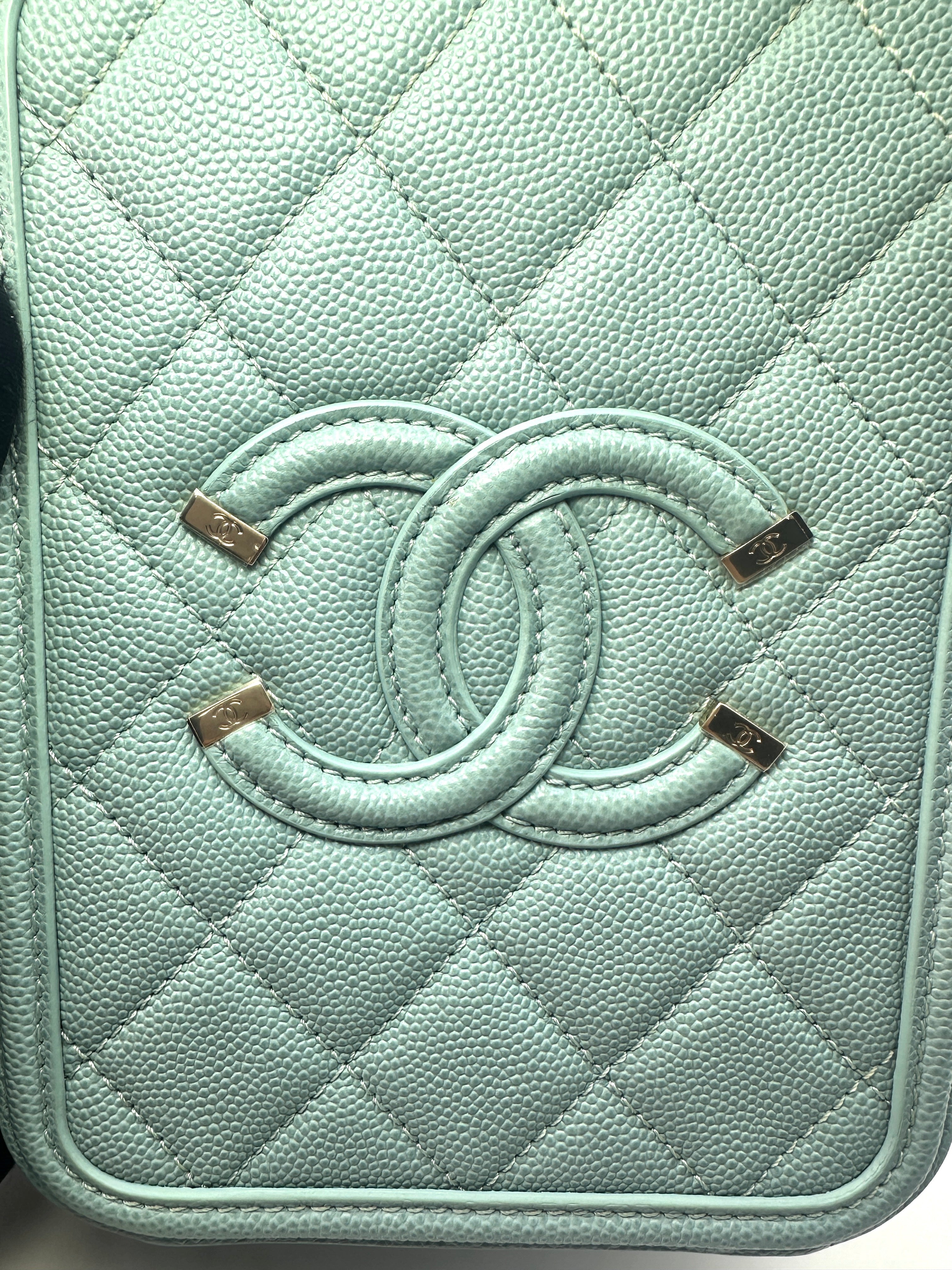 Chanel CC Filigree Mint Green Caviar Leather Vertical Vanity Case(29***12) CC1235