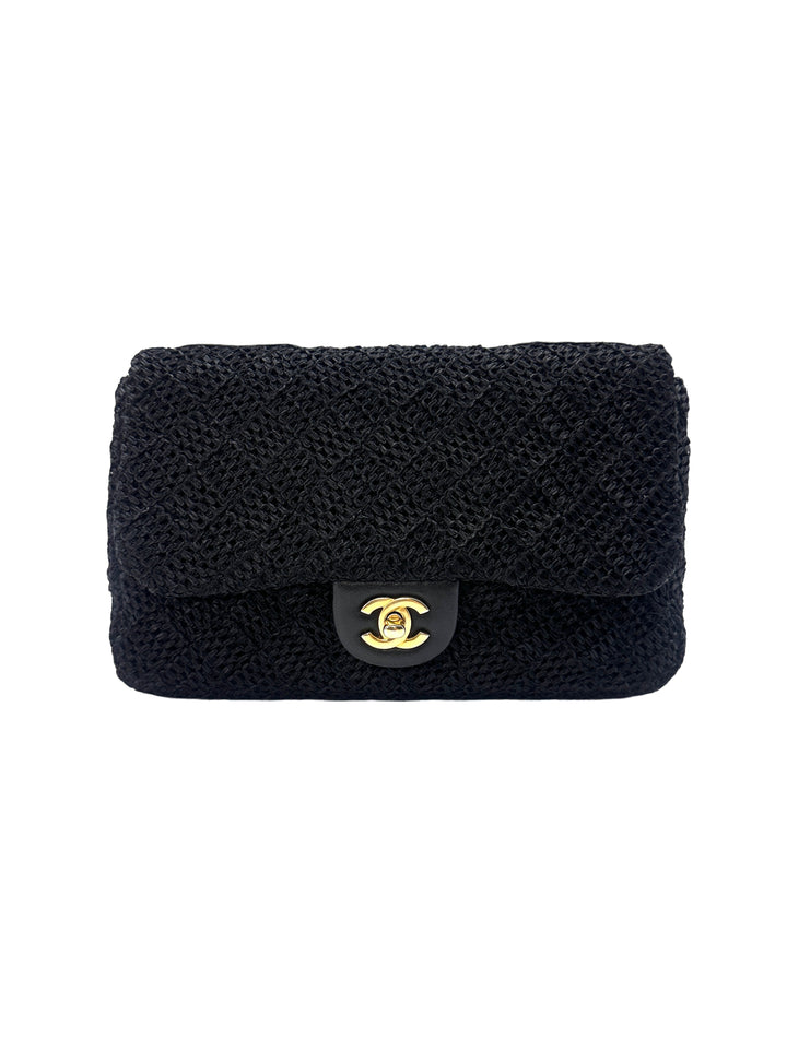 Chanel Classic Flap Bag Black Raffia Shoulder Bag With Gold Buckle(18***54) CC1238