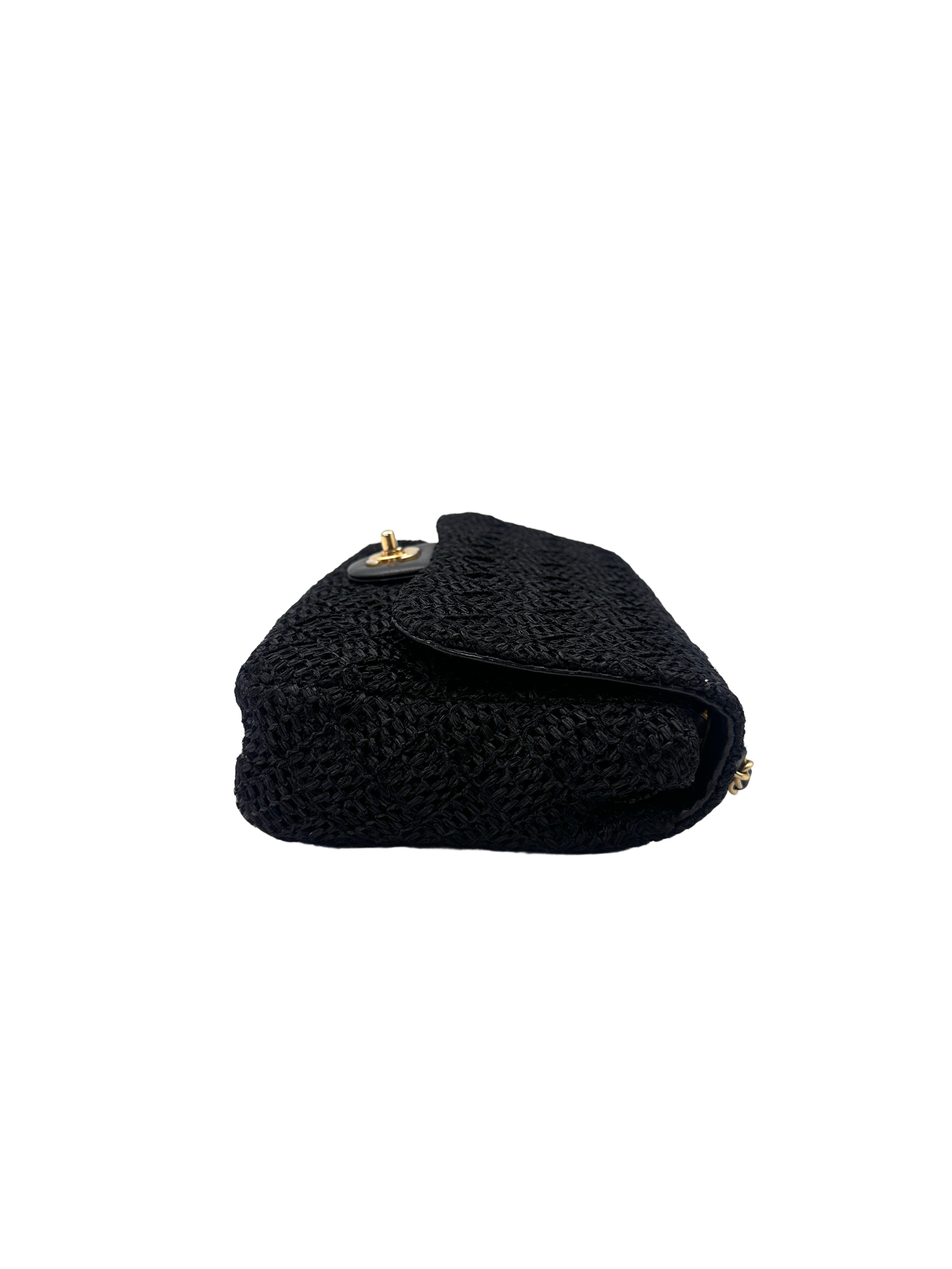 Chanel Classic Flap Bag Black Raffia Shoulder Bag With Gold Buckle(18***54) CC1238