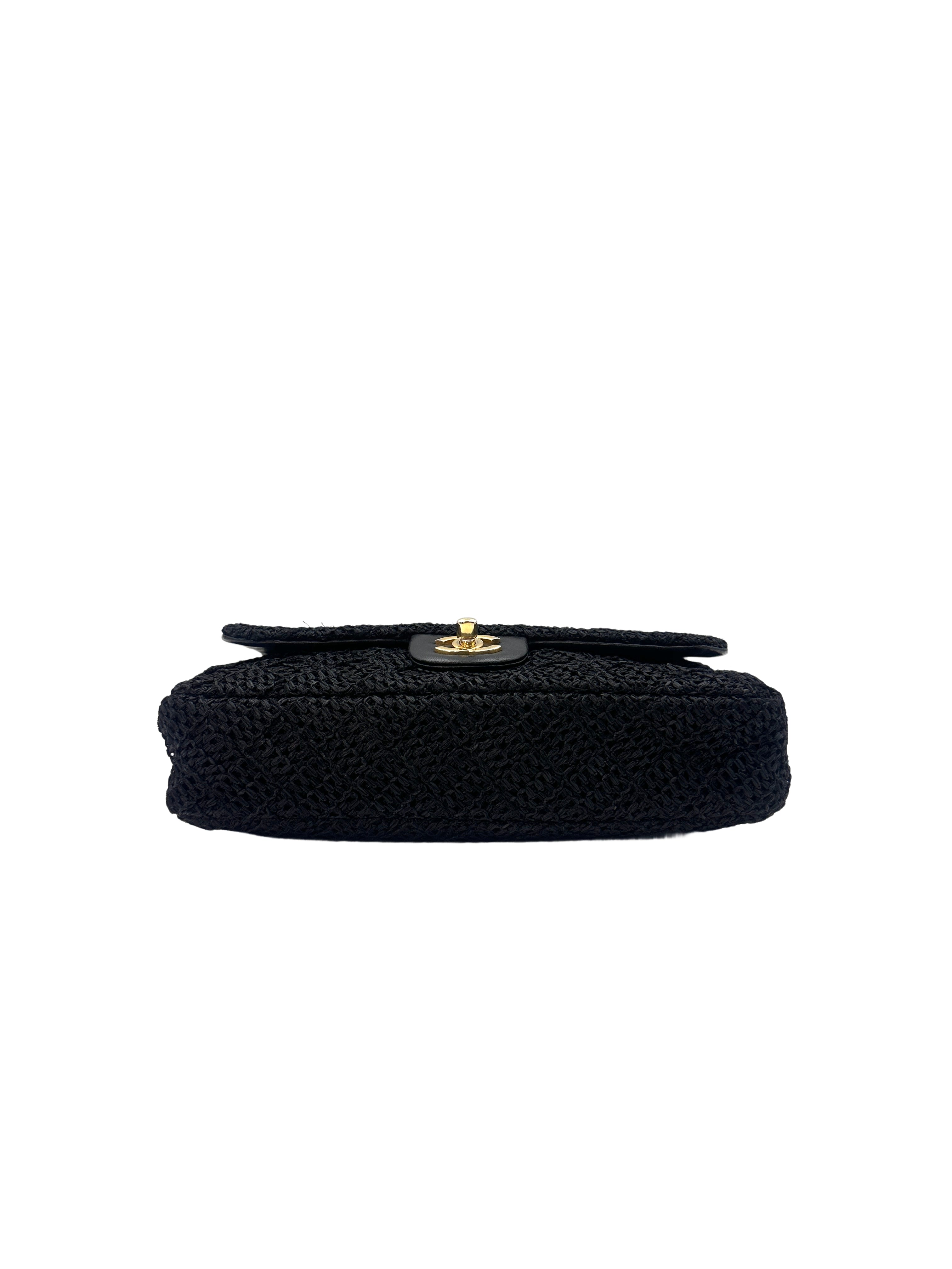 Chanel Classic Flap Bag Black Raffia Shoulder Bag With Gold Buckle(18***54) CC1238