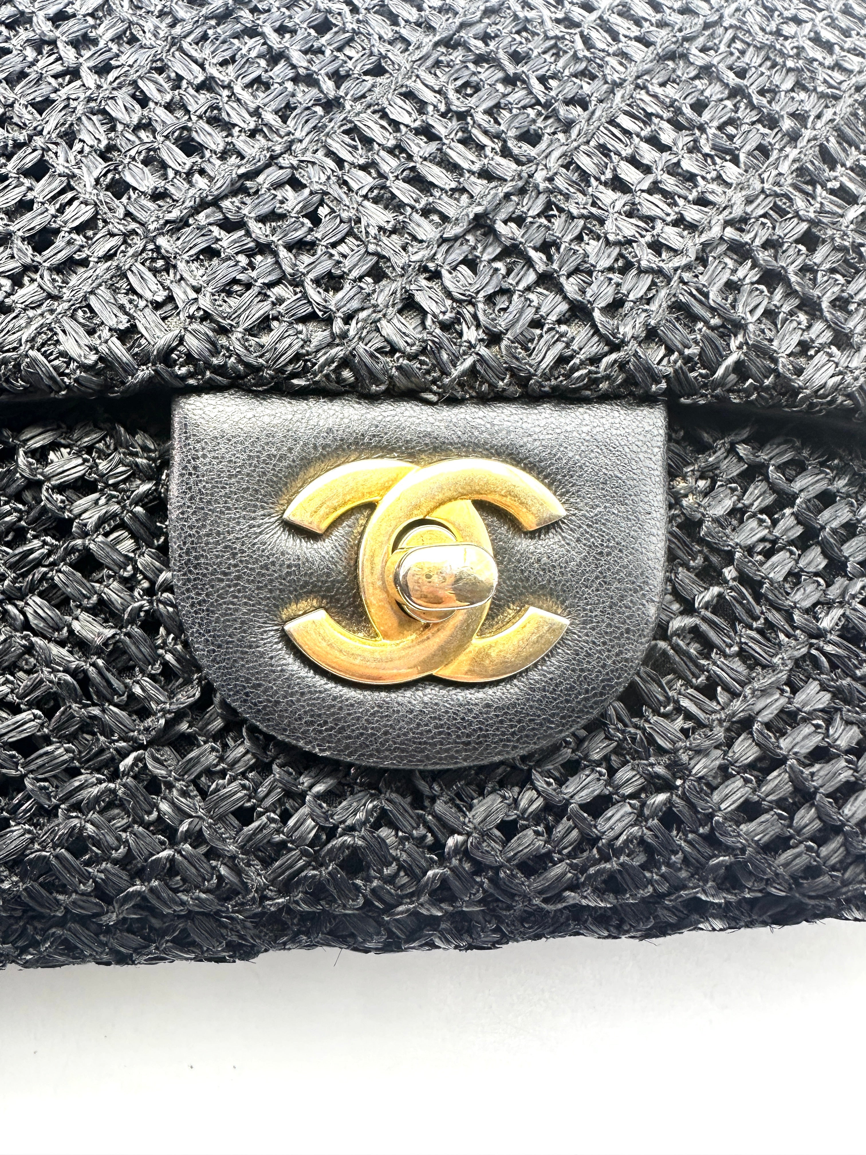 Chanel Classic Flap Bag Black Raffia Shoulder Bag With Gold Buckle(18***54) CC1238