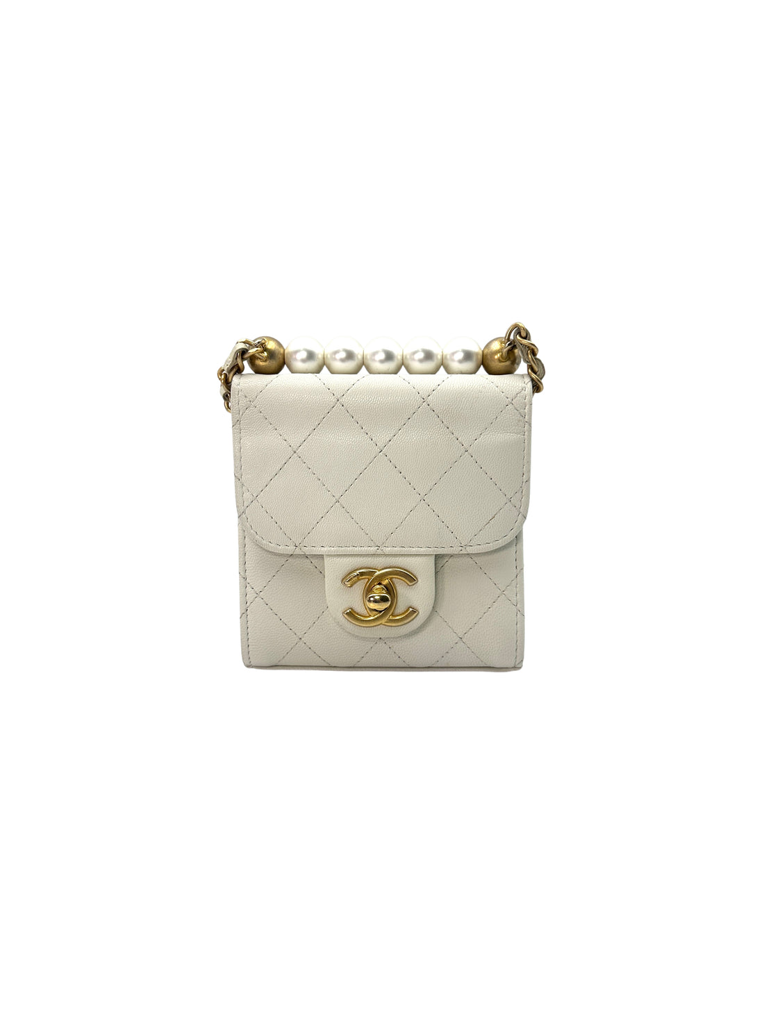 Chanel Pearls White Mini Quilted Leather Bag With Gold Hardware(29***62) CC1237