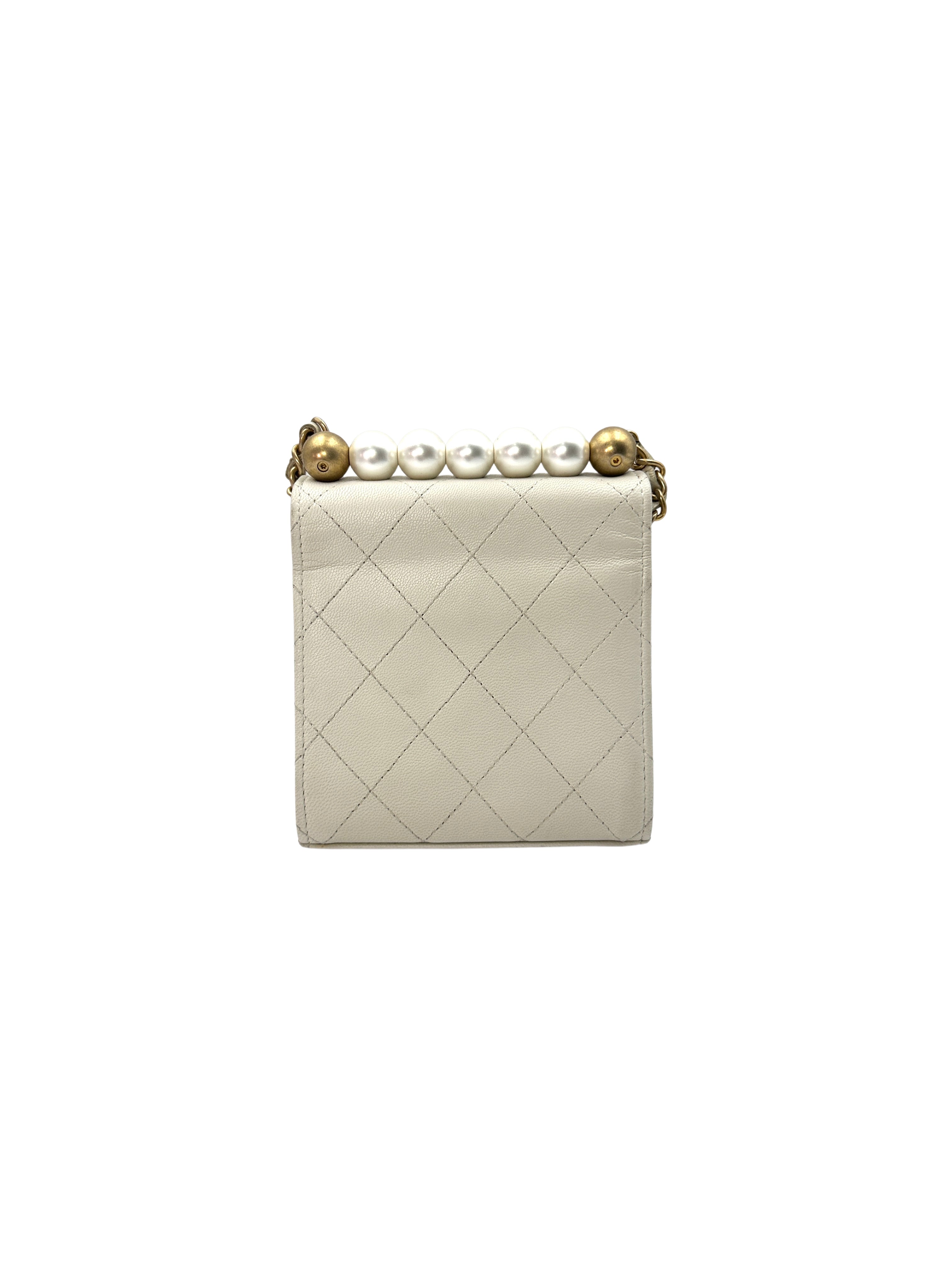 Chanel Pearls White Mini Quilted Leather Bag With Gold Hardware(29***62) CC1237