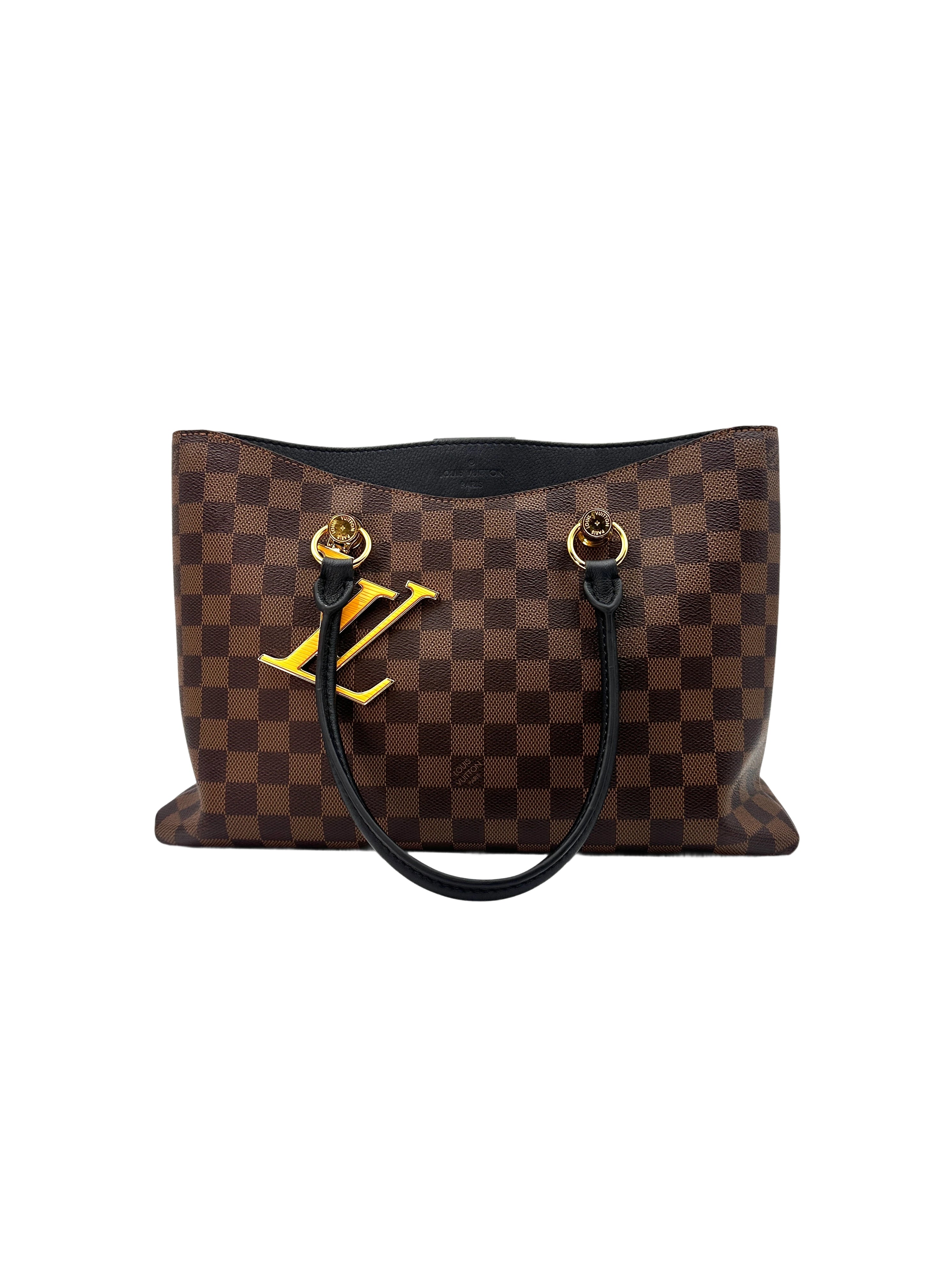 Louis Vuitton Riverside Brown Damier Ebene Tote Handle Bag With Gold Logo Charms LV1773