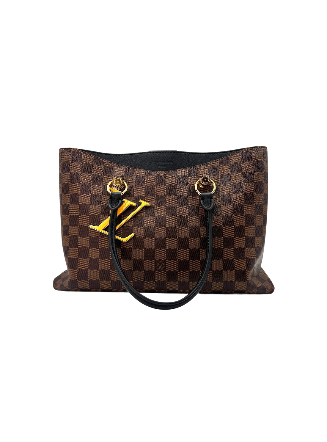 Louis Vuitton Riverside Brown Damier Ebene Tote Handle Bag With Gold Logo Charms LV1773