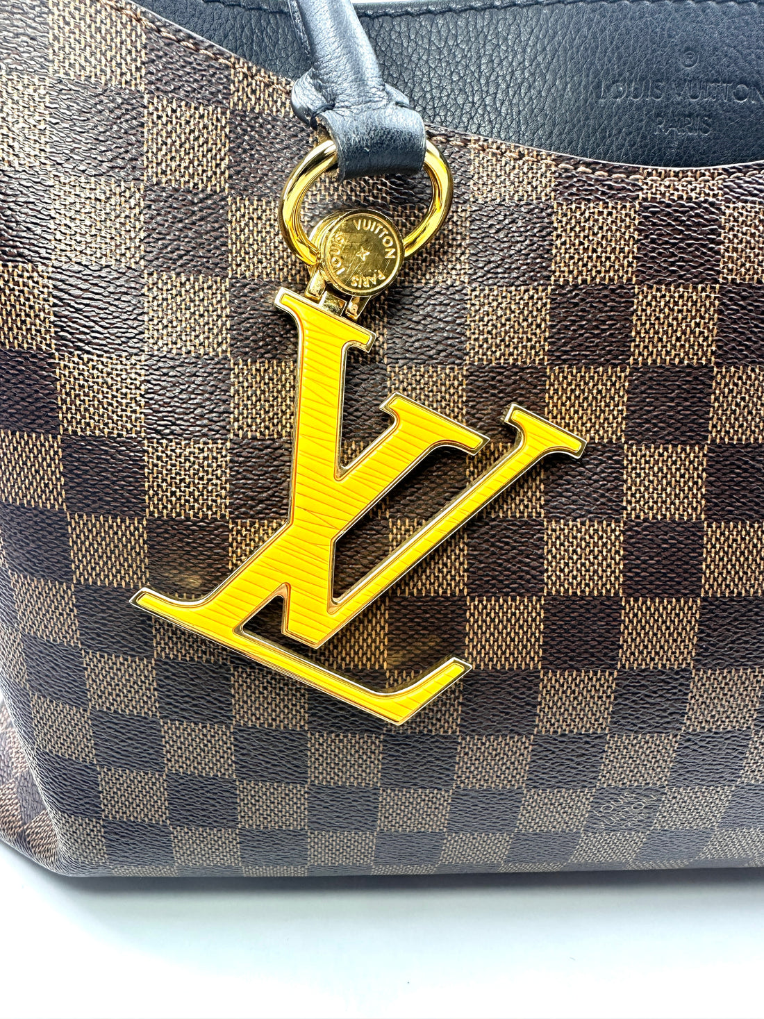 Louis Vuitton Riverside Brown Damier Ebene Tote Handle Bag With Gold Logo Charms LV1773