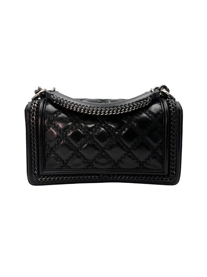 Chanel LeBoy Black Quilted Lambskin Leather Medium Size Top Handle Flap Bag With Silver Buckle(21***03) CC1248