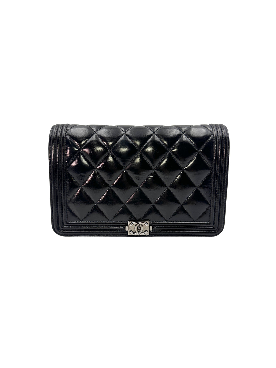 Chanel LeBoy Black Quilted Calfskin Leather Wallet On Chain With Silver Buckle(30***19) CC1242