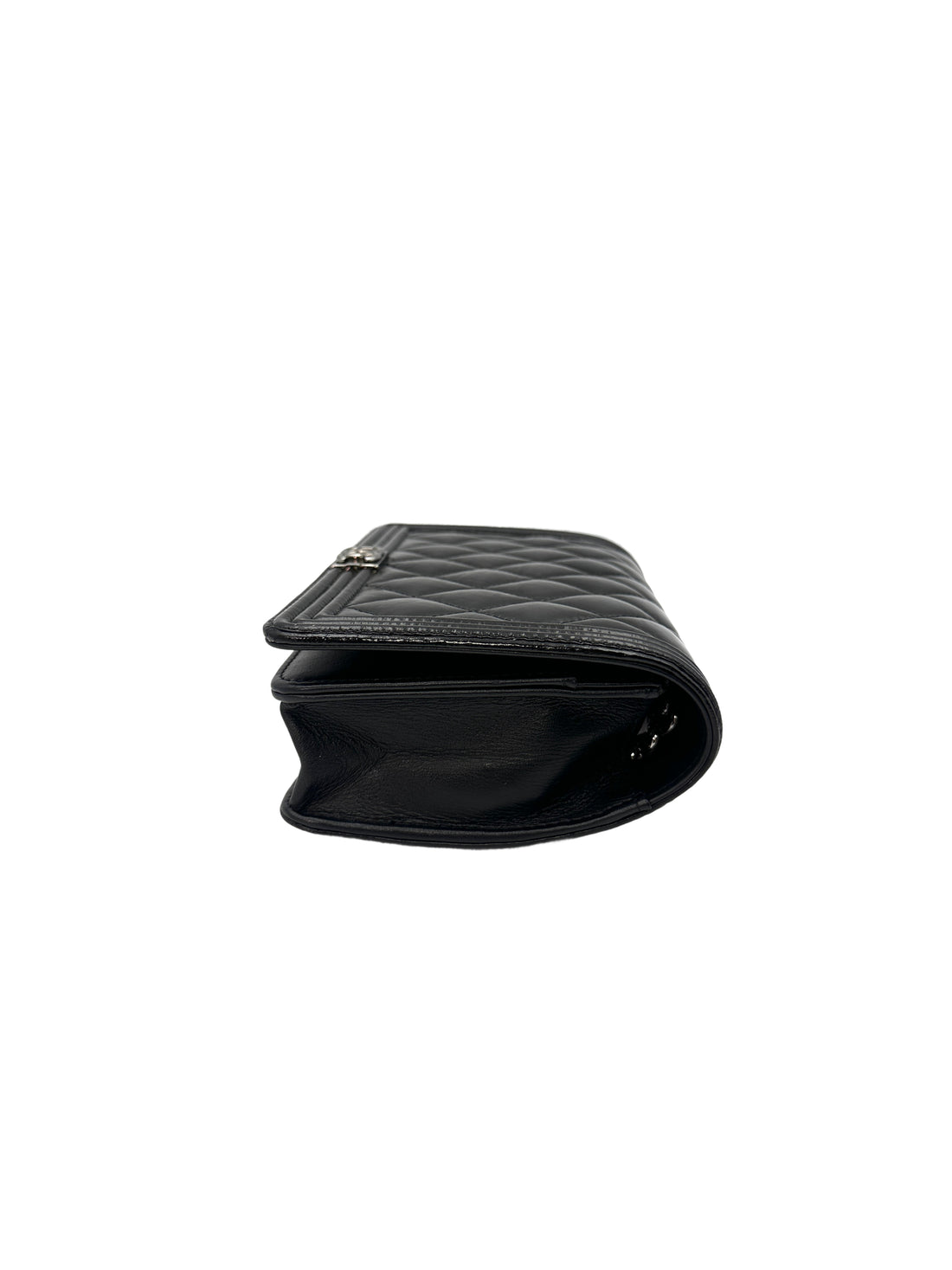 Chanel LeBoy Black Quilted Calfskin Leather Wallet On Chain With Silver Buckle(30***19) CC1242
