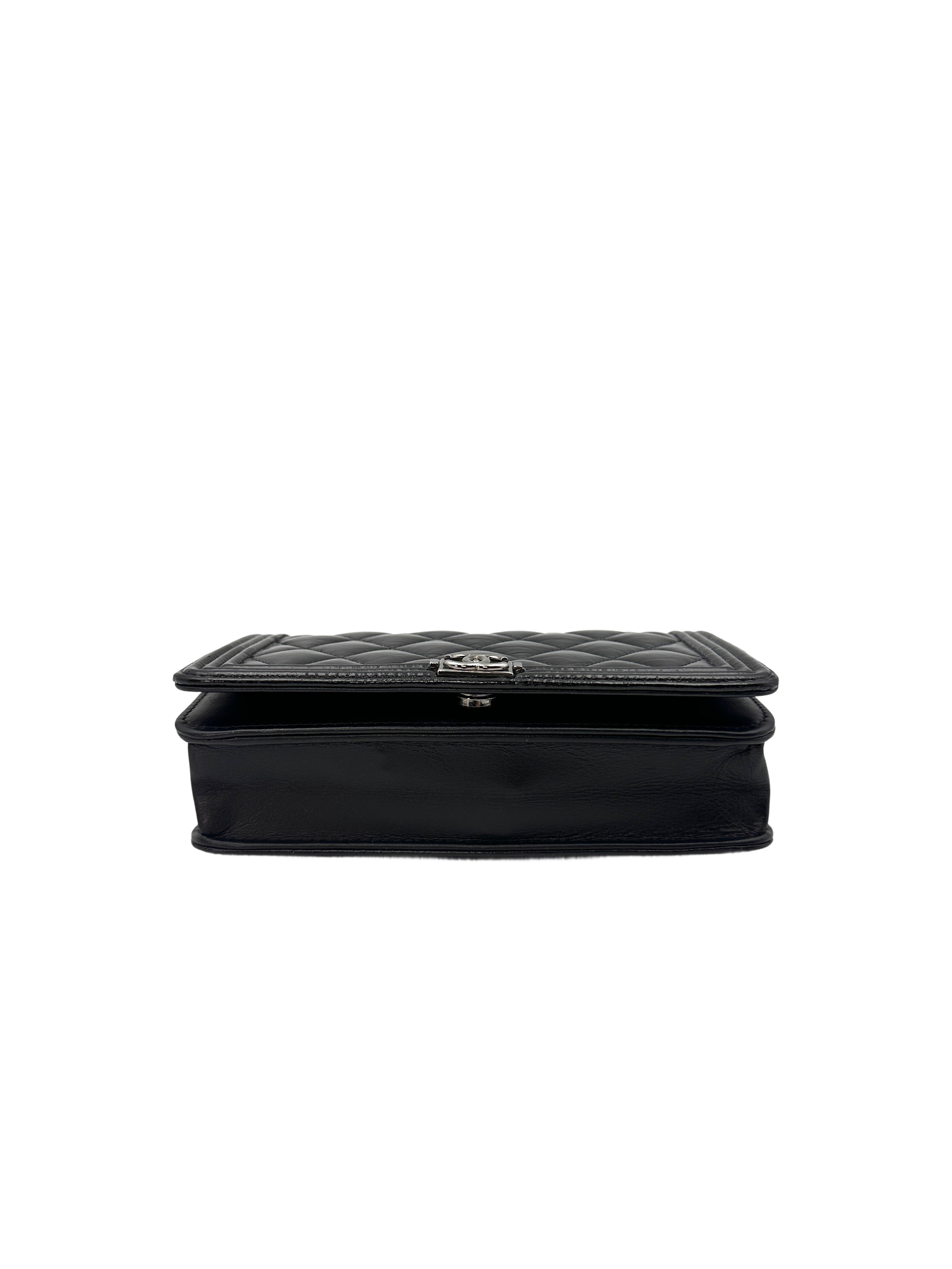Chanel LeBoy Black Quilted Calfskin Leather Wallet On Chain With Silver Buckle(30***19) CC1242