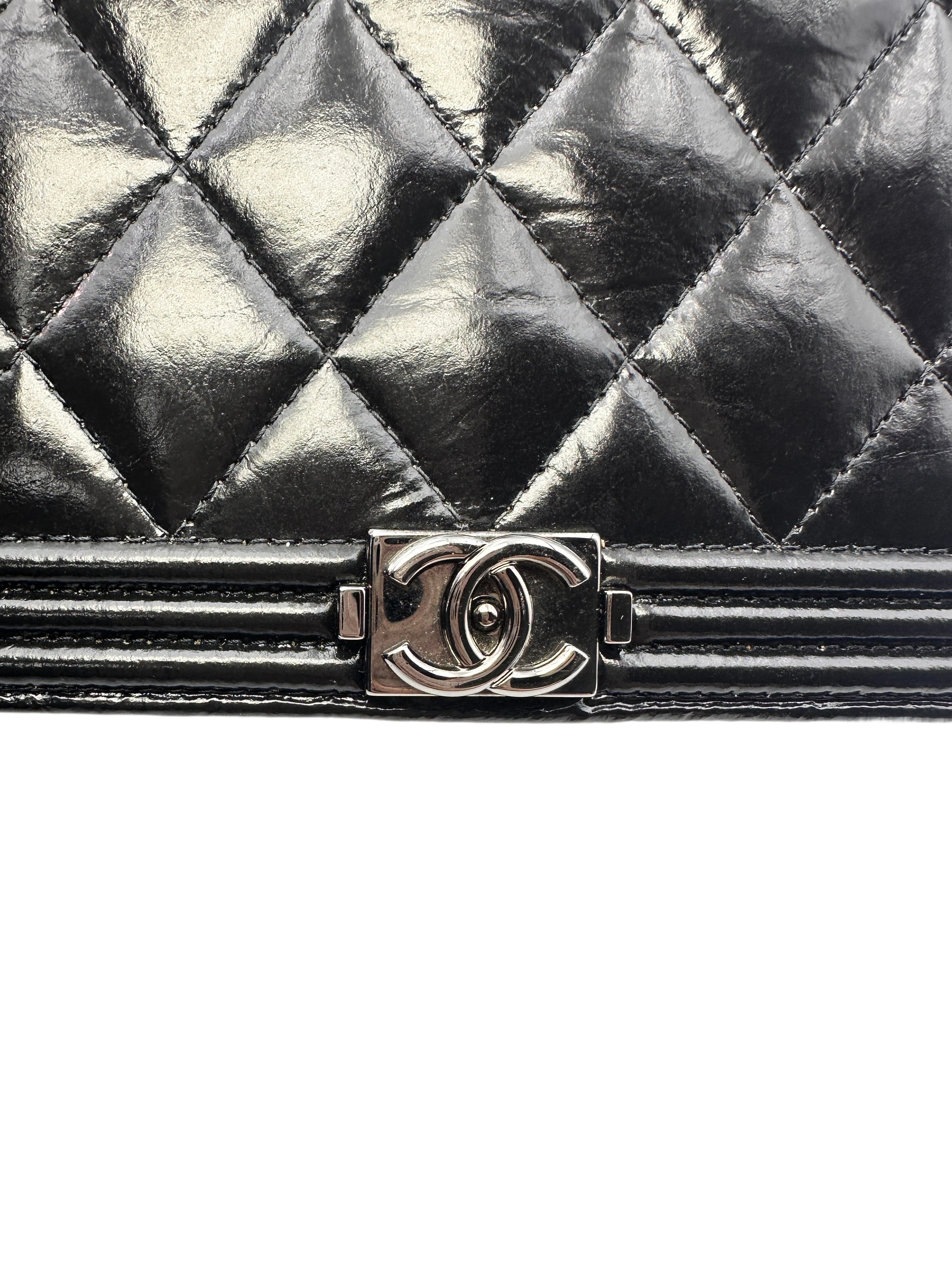 Chanel LeBoy Black Quilted Calfskin Leather Wallet On Chain With Silver Buckle(30***19) CC1242