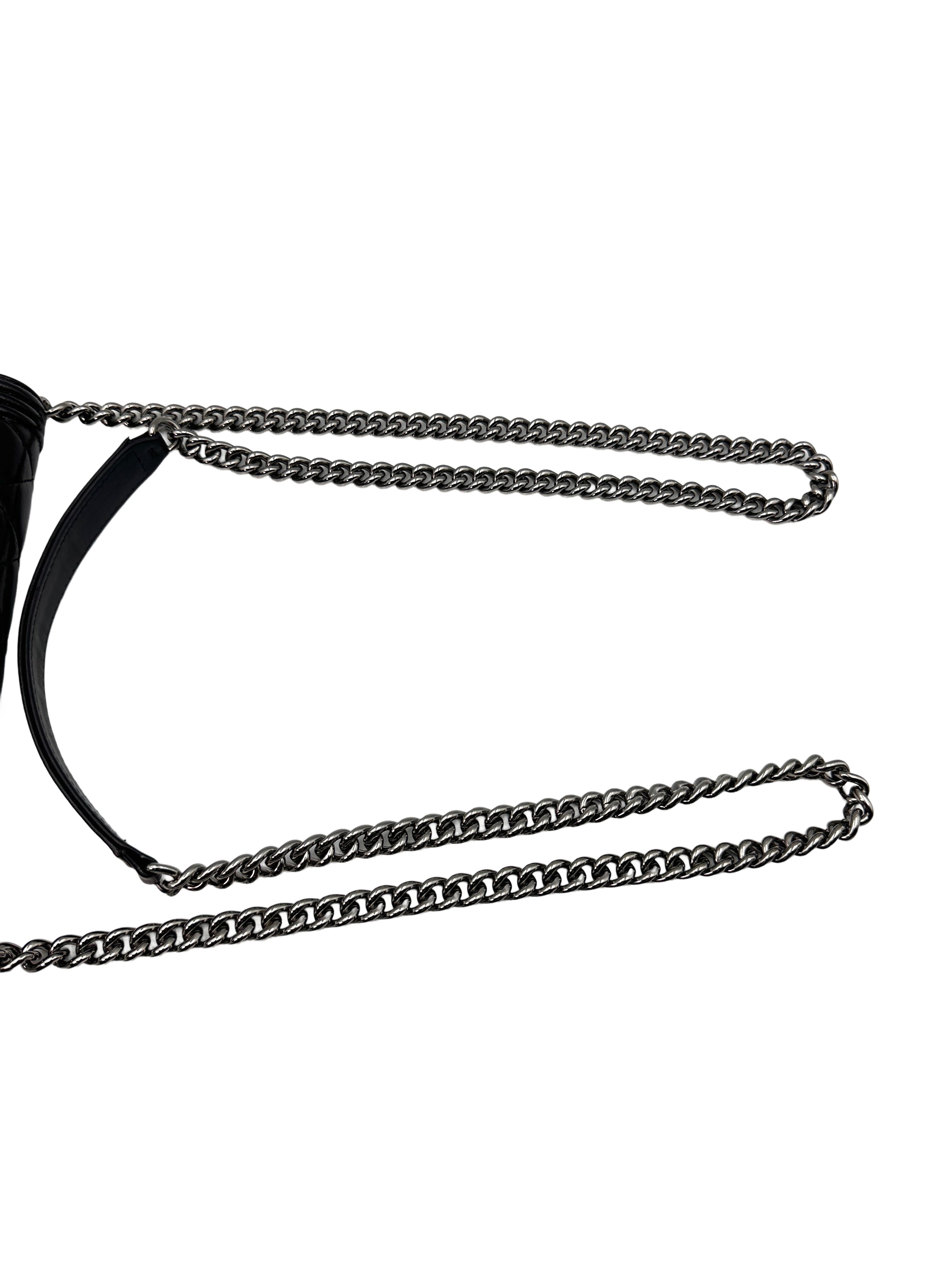 Chanel LeBoy Black Quilted Calfskin Leather Wallet On Chain With Silver Buckle(30***19) CC1242
