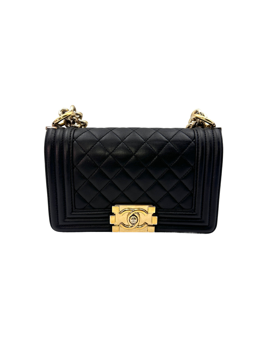 Chanel LeBoy Black Quilted Lambskin Leather Small Size Wallet On Chain With Gold Buckle(23***73) CC1244