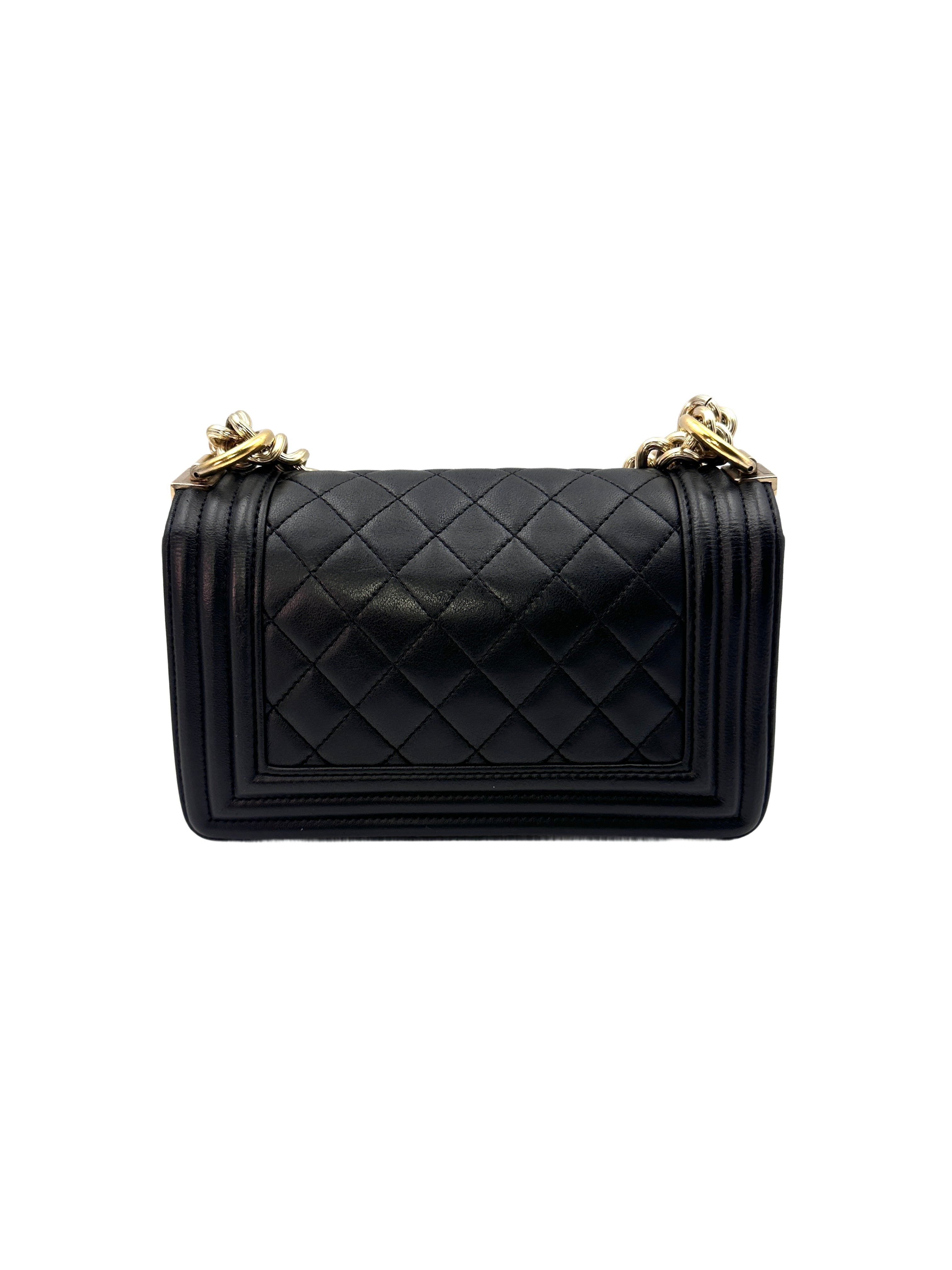 Chanel LeBoy Black Quilted Lambskin Leather Small Size Wallet On Chain With Gold Buckle(23***73) CC1244