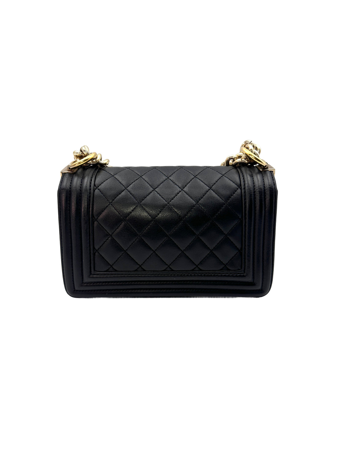 Chanel LeBoy Black Quilted Lambskin Leather Small Size Wallet On Chain With Gold Buckle(23***73) CC1244