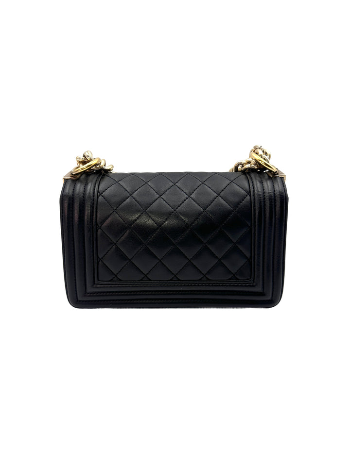 Chanel LeBoy Black Quilted Lambskin Leather Small Size Wallet On Chain With Gold Buckle(23***73) CC1244