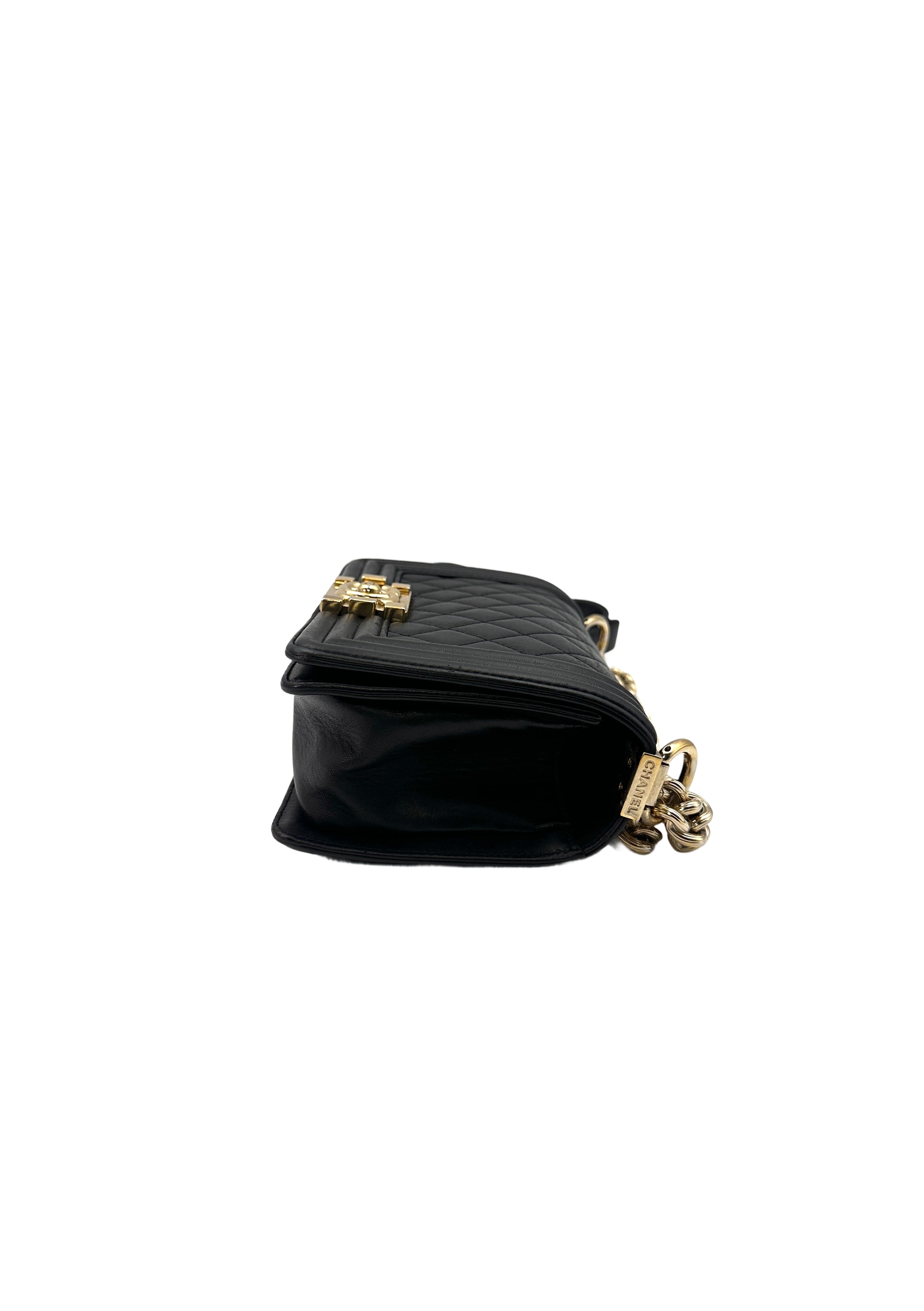 Chanel LeBoy Black Quilted Lambskin Leather Small Size Wallet On Chain With Gold Buckle(23***73) CC1244