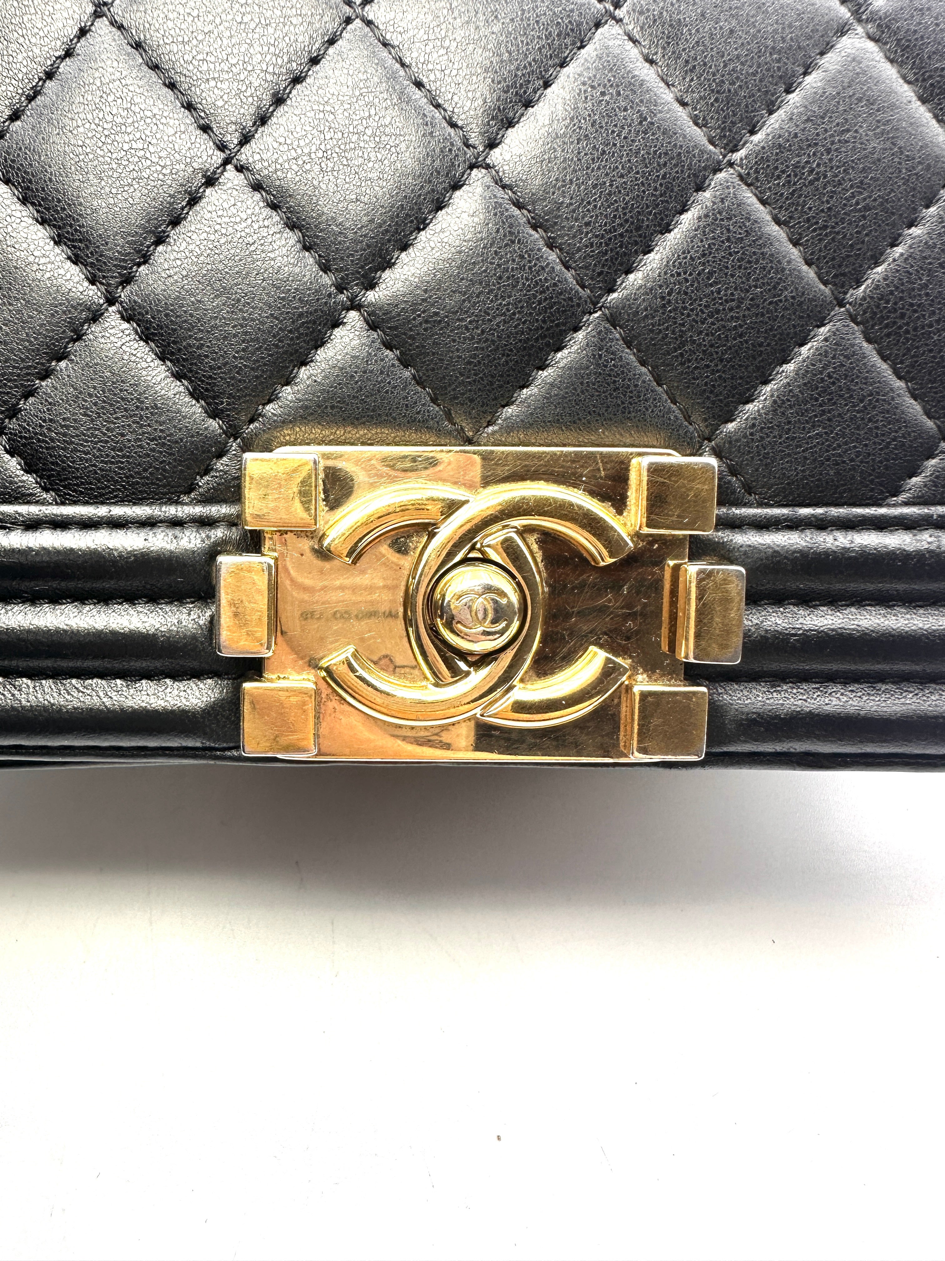 Chanel LeBoy Black Quilted Lambskin Leather Small Size Wallet On Chain With Gold Buckle(23***73) CC1244