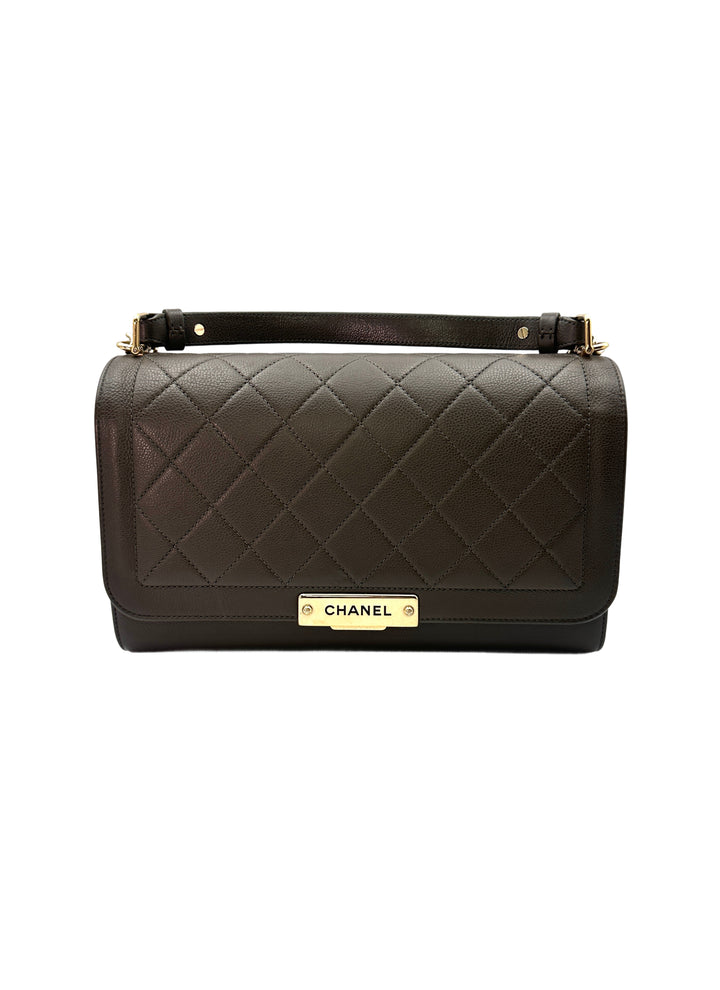 Chanel Label Click Grey Quilted Calfskin Leather Handle Bag(23***92) CC1251