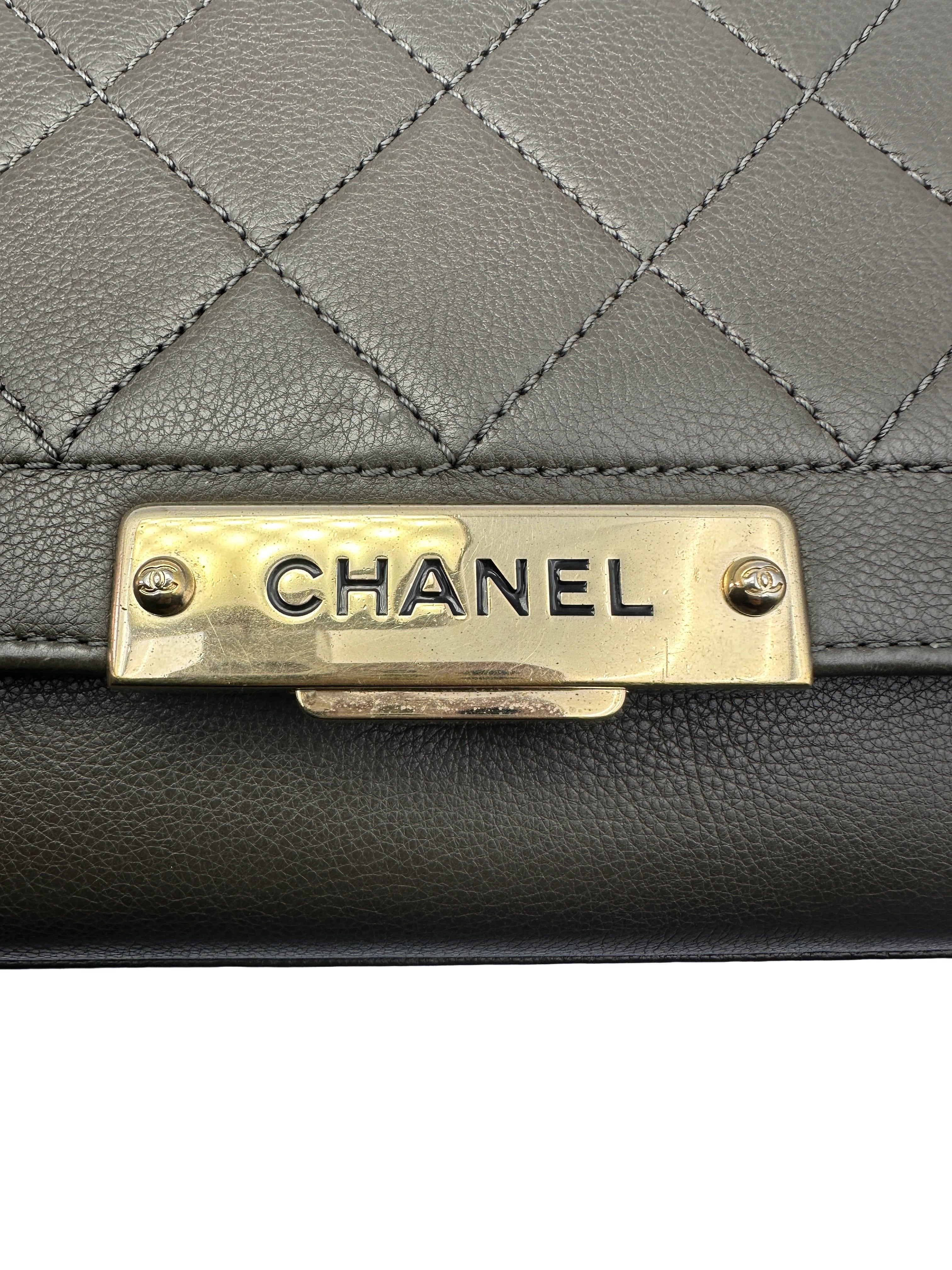 Chanel Label Click Grey Quilted Calfskin Leather Handle Bag(23***92) CC1251