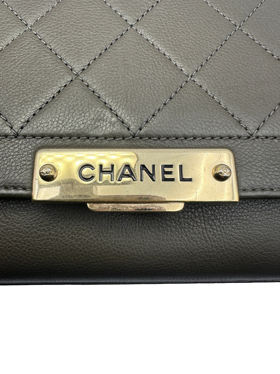 Chanel Label Click Grey Quilted Calfskin Leather Handle Bag(23***92) CC1251