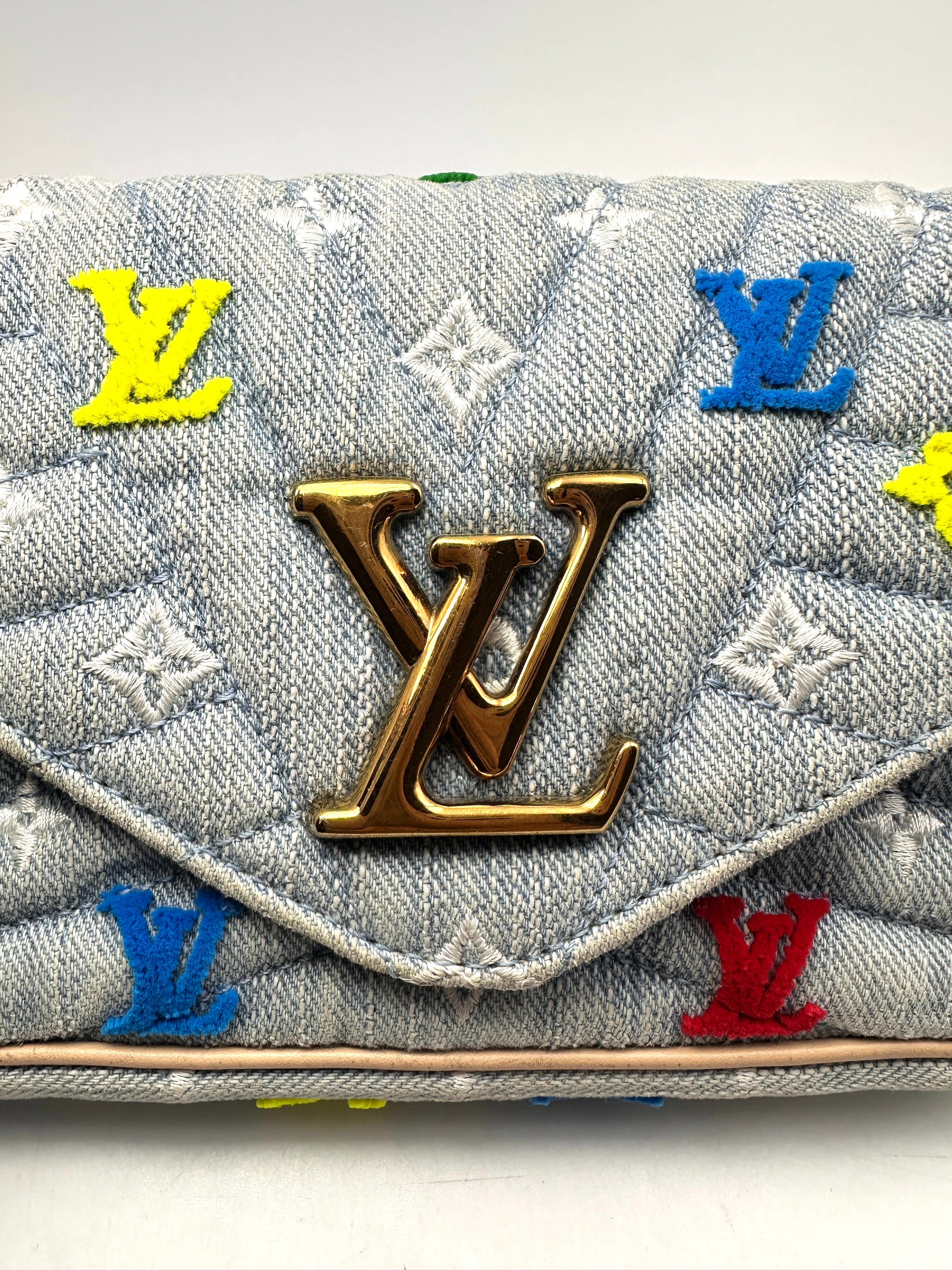 Louis Vuitton Limited Edition New Wave Blue Embroidered Monogram Denim Crossbody Bag LV1780