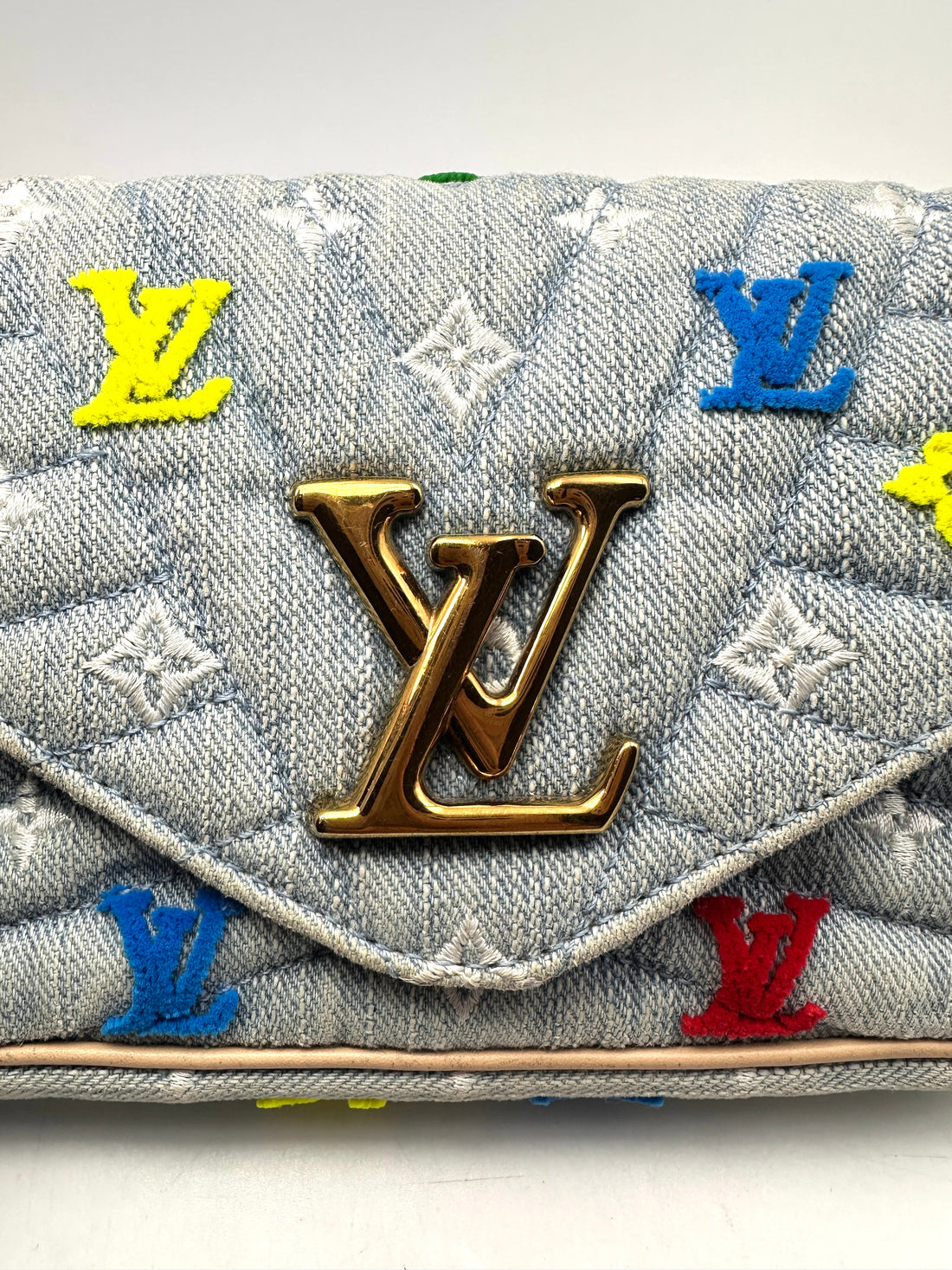 Louis Vuitton Limited Edition New Wave Blue Embroidered Monogram Denim Crossbody Bag LV1780