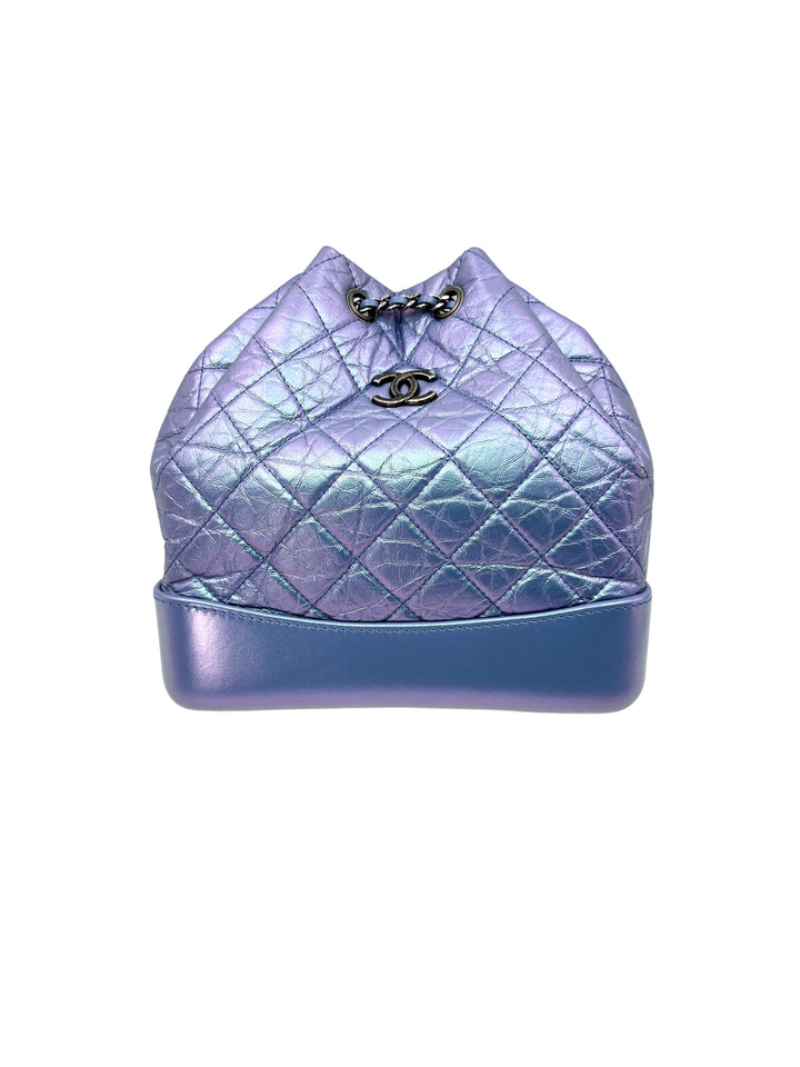Chanel Gabrielle Iridescent Blue Quilted Leather Chain Backpack(27***42) CC1258