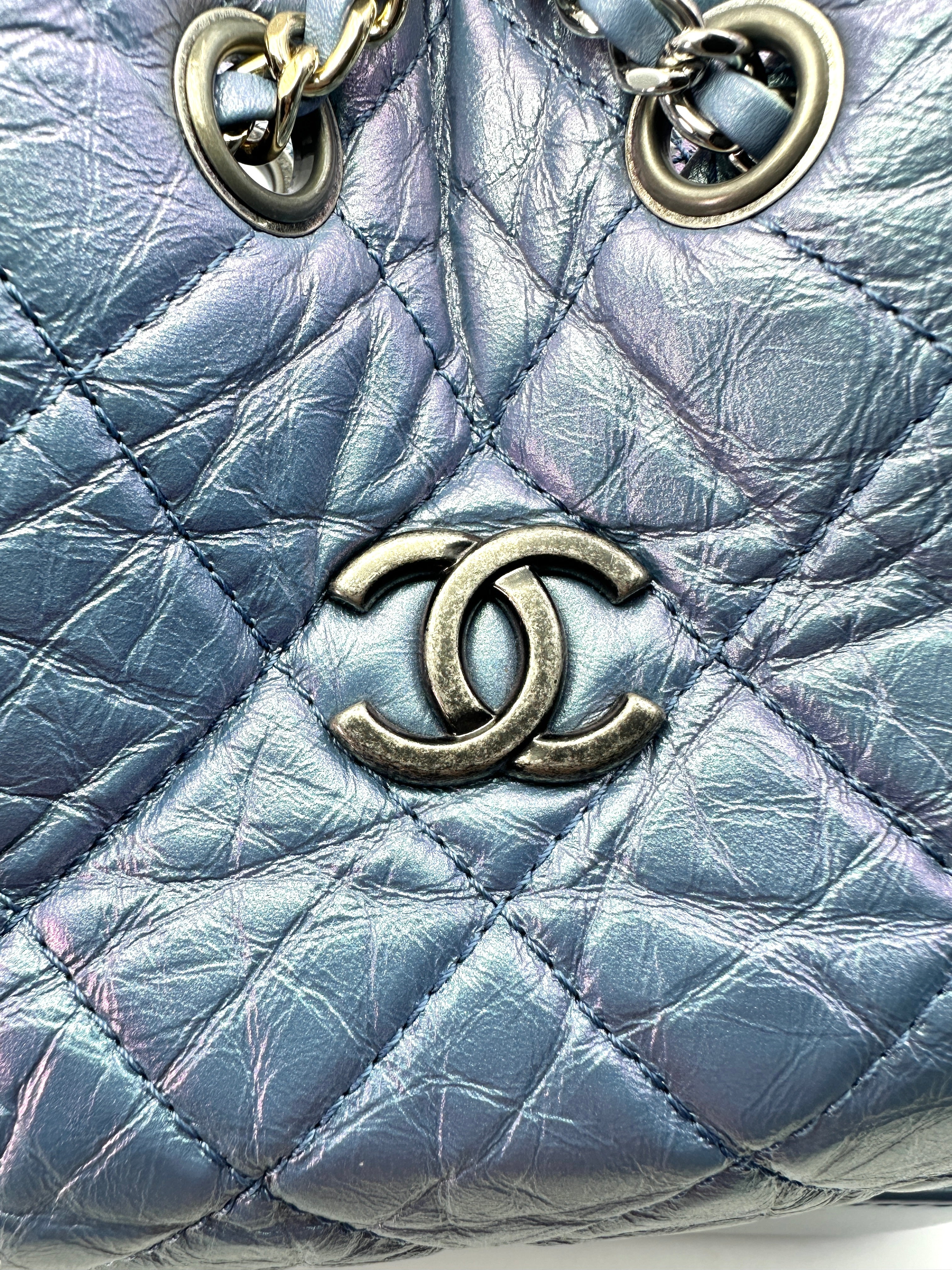 Chanel Gabrielle Iridescent Blue Quilted Leather Chain Backpack(27***42) CC1258
