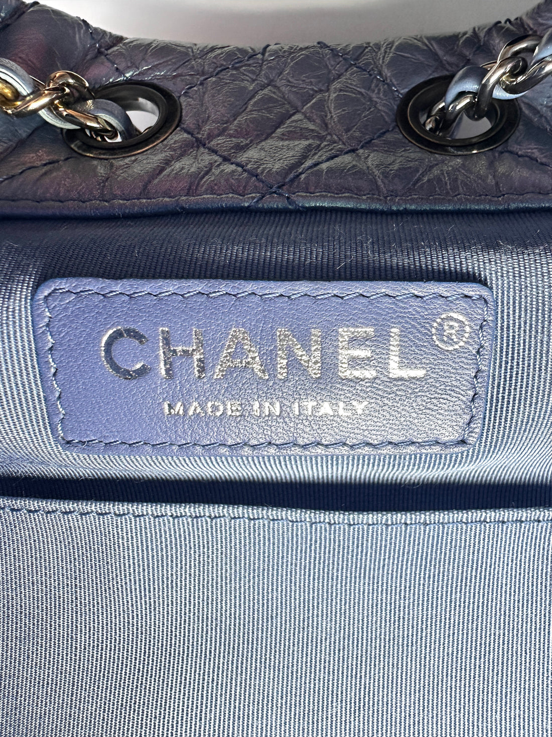 Chanel Gabrielle Iridescent Blue Quilted Leather Chain Backpack(27***42) CC1258