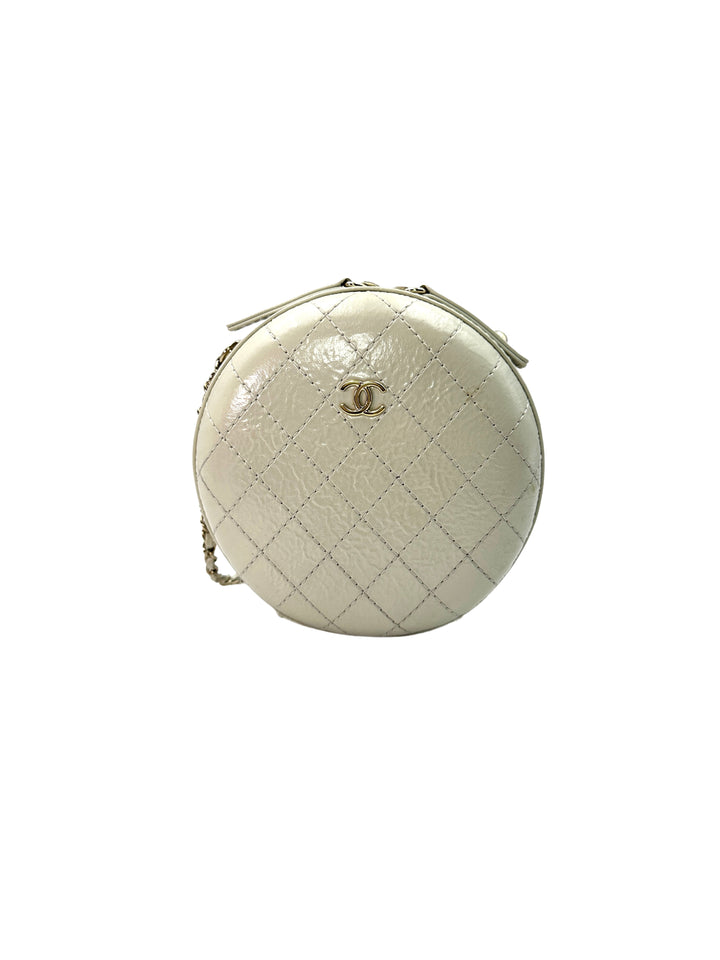 Chanel White Caviar Calfskin Leather Round Clutch With Gold Hardware(27***25) CC1256