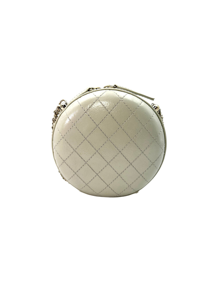 Chanel White Caviar Calfskin Leather Round Clutch With Gold Hardware(27***25) CC1256