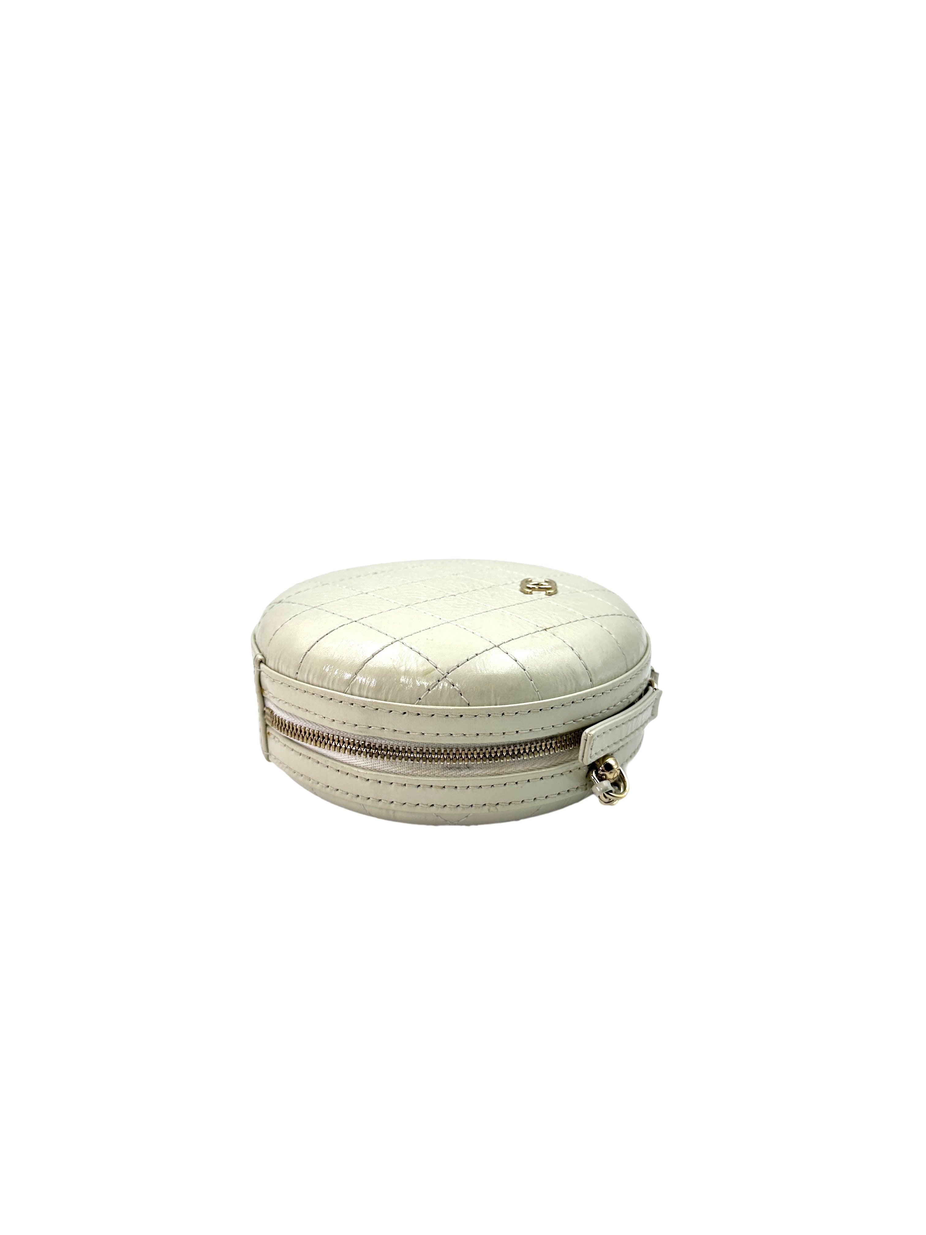 Chanel White Caviar Calfskin Leather Round Clutch With Gold Hardware(27***25) CC1256