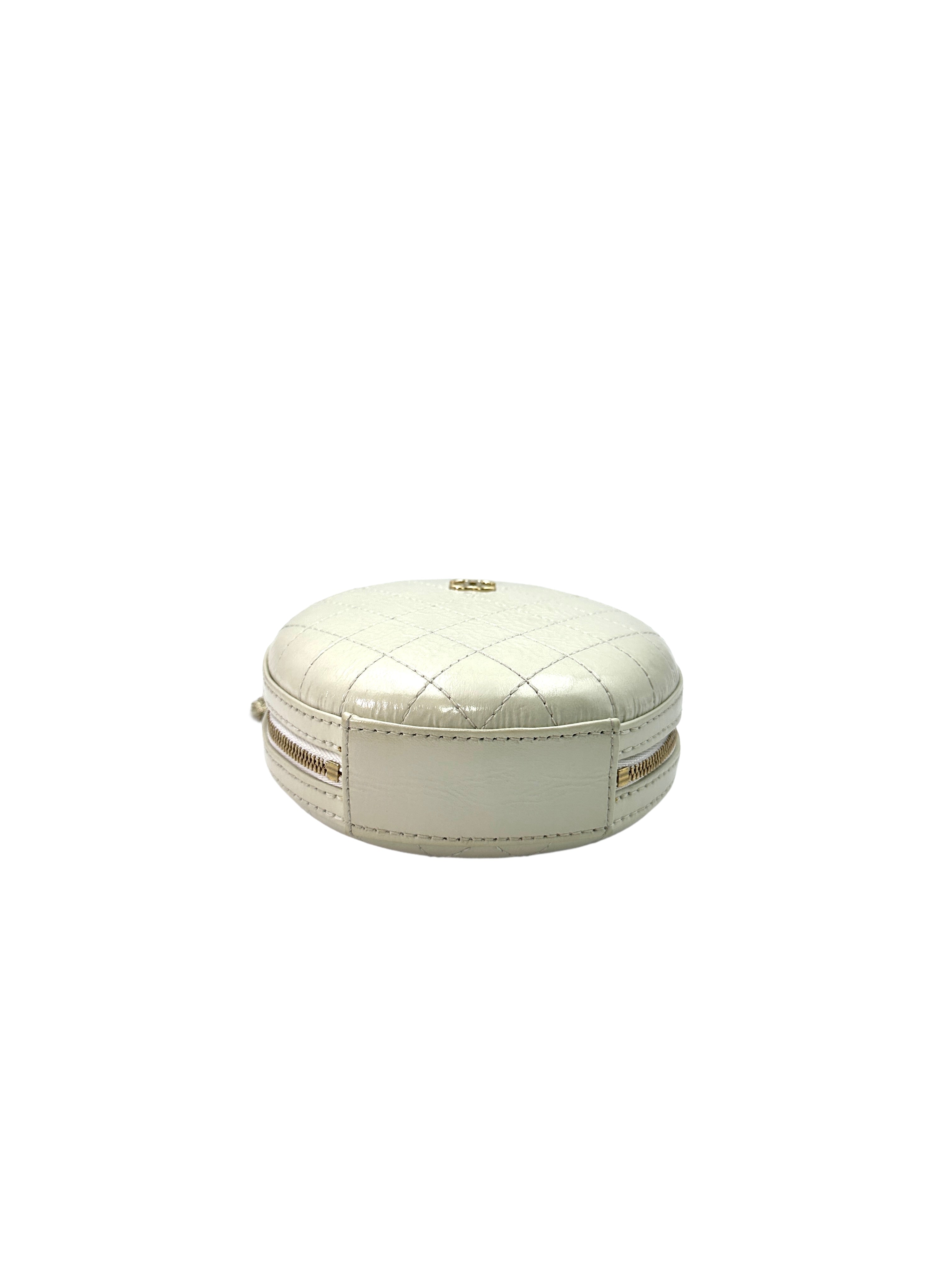 Chanel White Caviar Calfskin Leather Round Clutch With Gold Hardware(27***25) CC1256