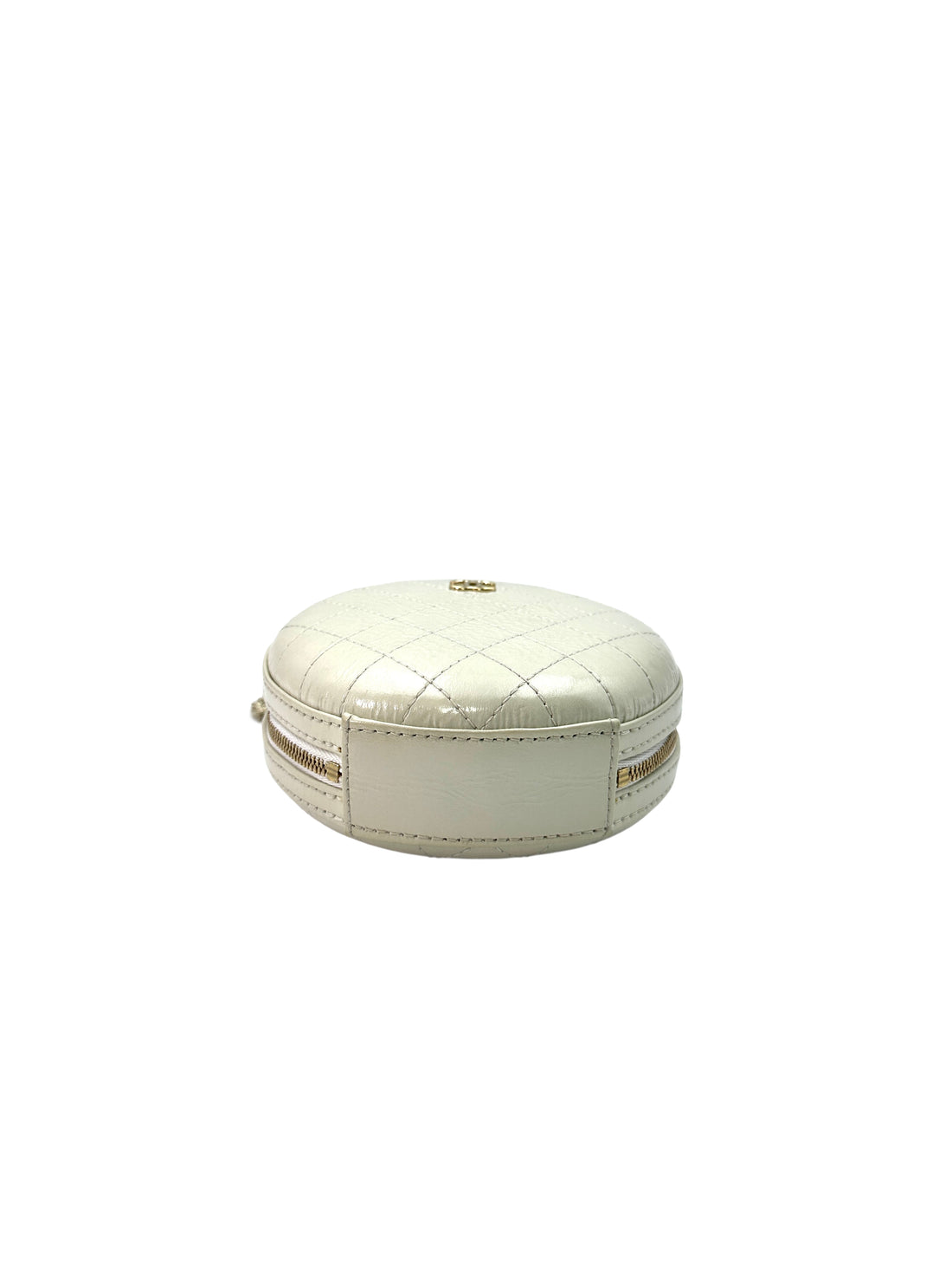 Chanel White Caviar Calfskin Leather Round Clutch With Gold Hardware(27***25) CC1256