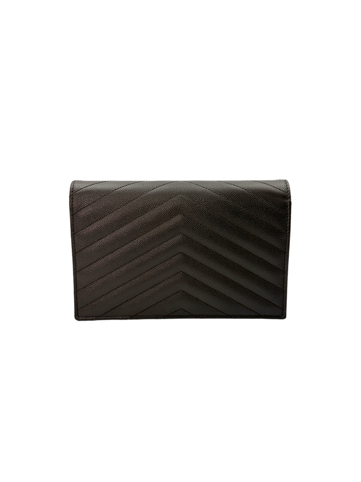 Saint Laurent Envelope Black Chevron Quilted Leather Chain Shoulder Bag With Silver Logo SL155