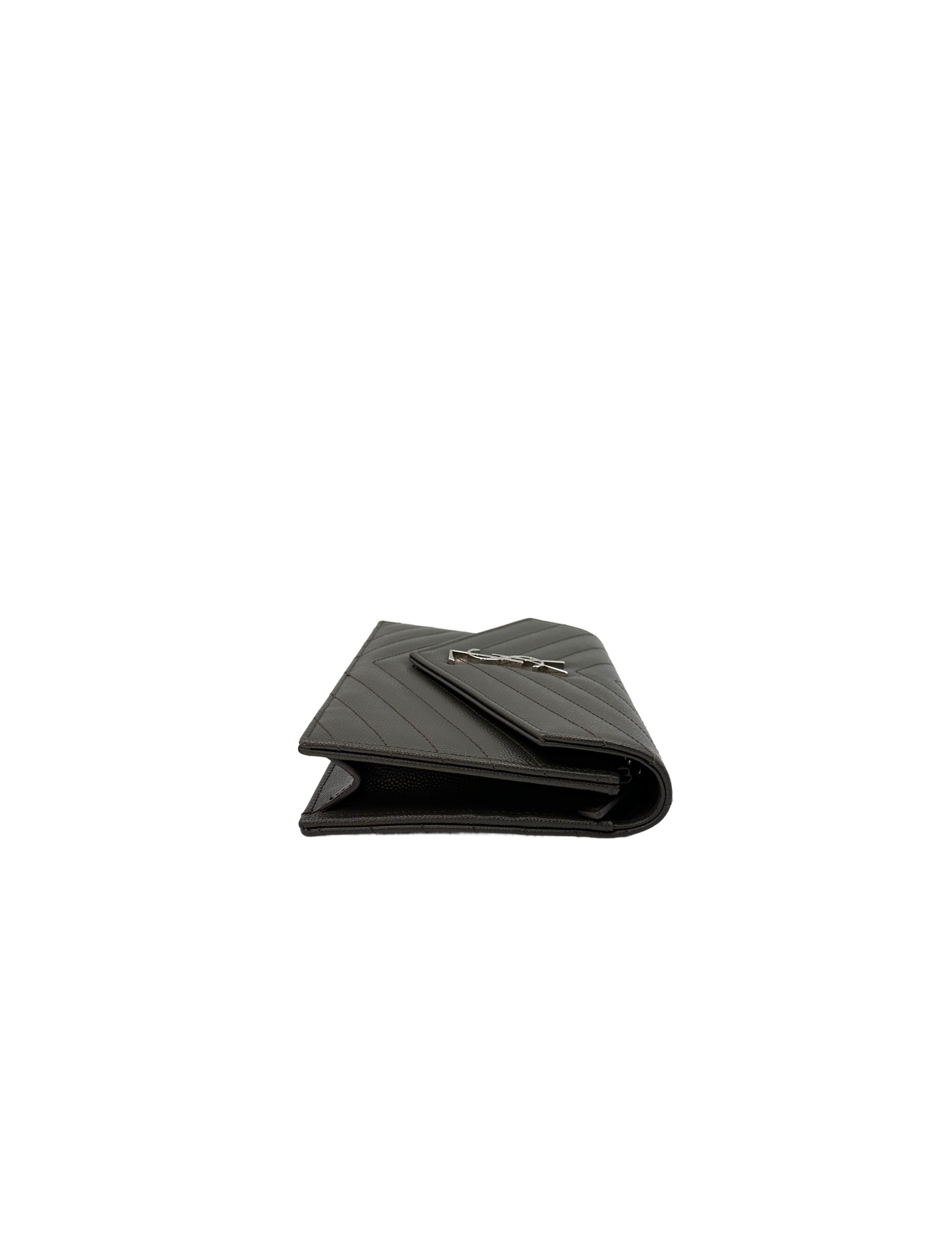Saint Laurent Envelope Black Chevron Quilted Leather Chain Shoulder Bag With Silver Logo SL155