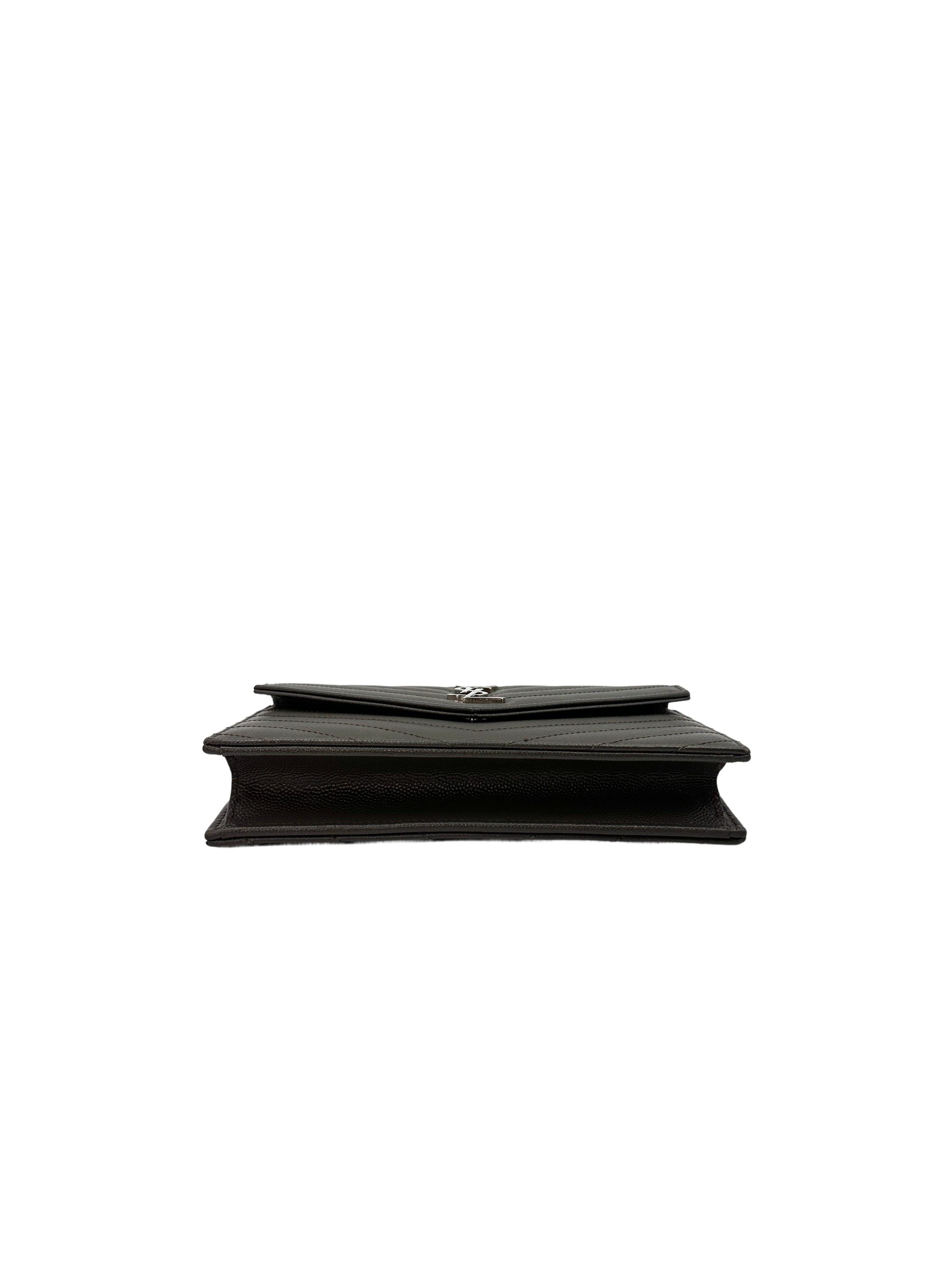Saint Laurent Envelope Black Chevron Quilted Leather Chain Shoulder Bag With Silver Logo SL155