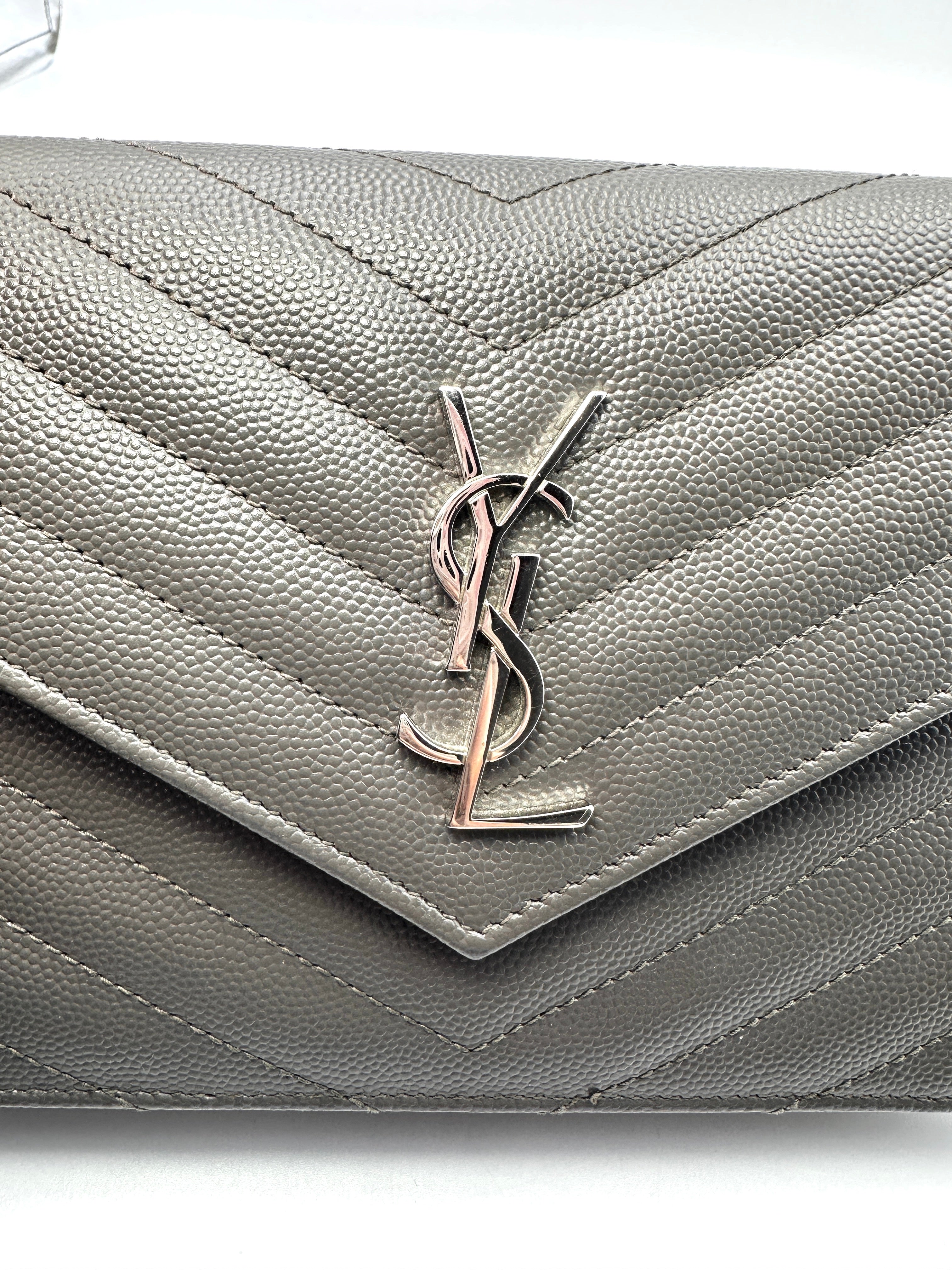 Saint Laurent Envelope Black Chevron Quilted Leather Chain Shoulder Bag With Silver Logo SL155