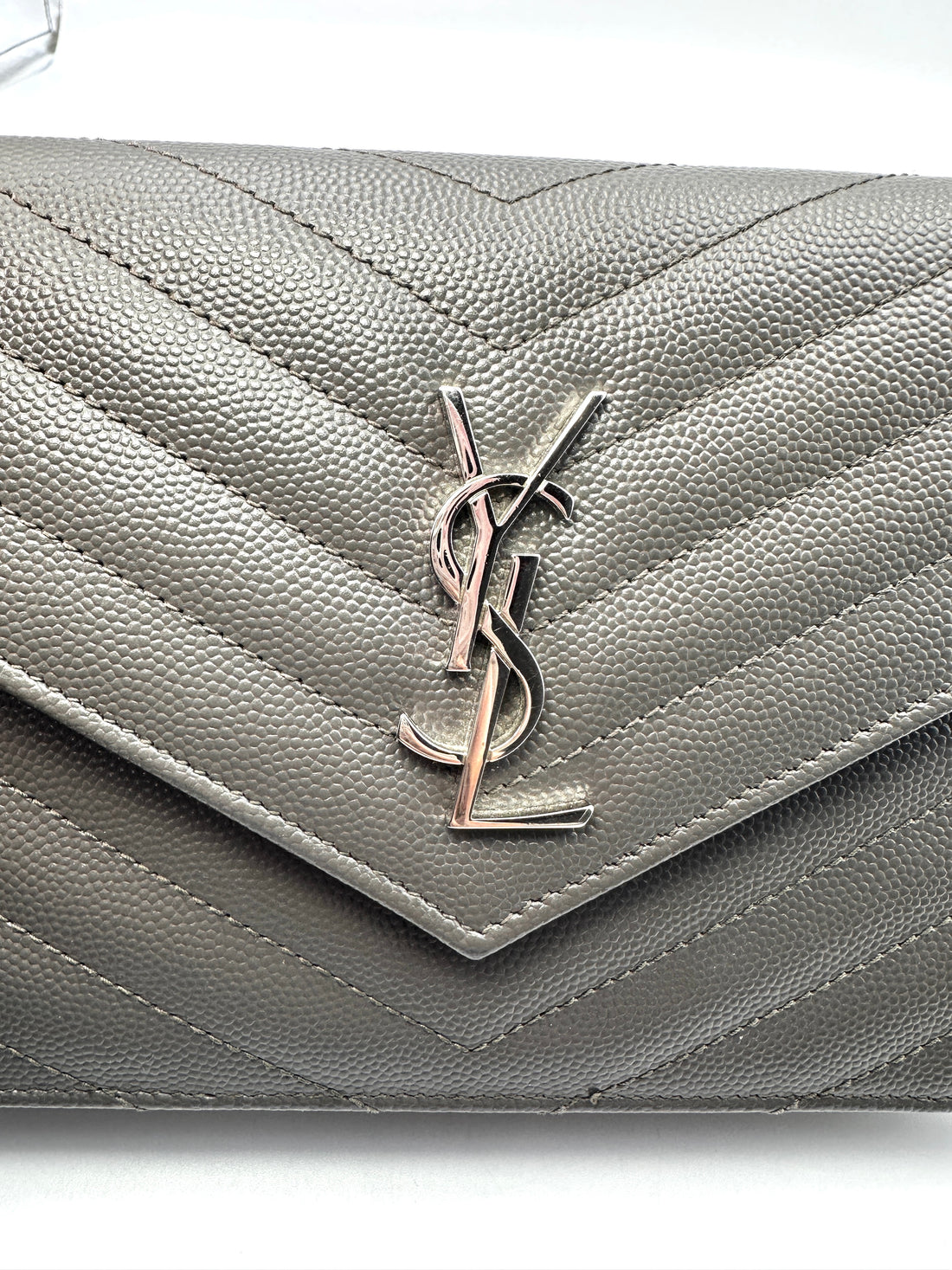 Saint Laurent Envelope Black Chevron Quilted Leather Chain Shoulder Bag With Silver Logo SL155