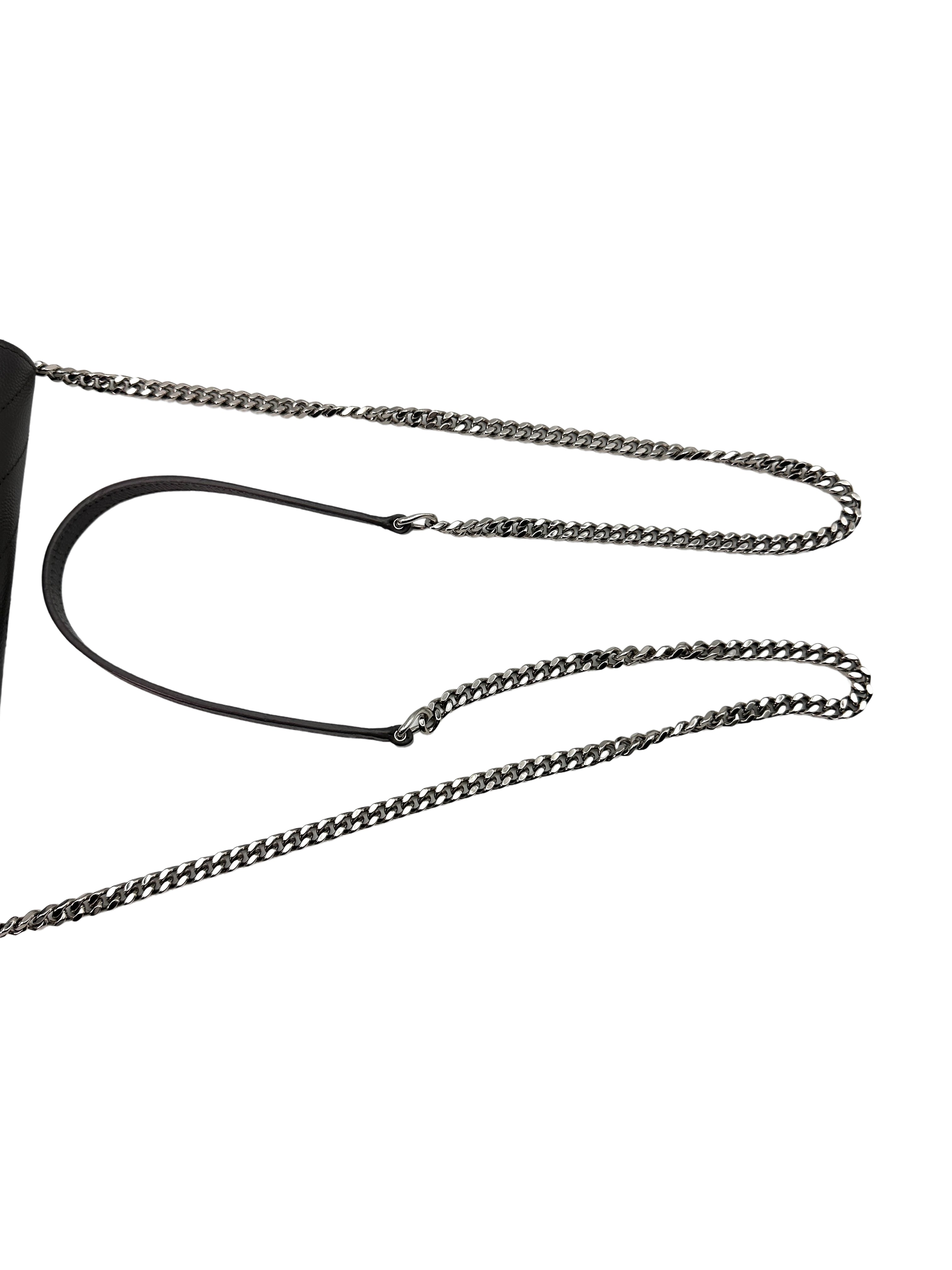 Saint Laurent Envelope Black Chevron Quilted Leather Chain Shoulder Bag With Silver Logo SL155