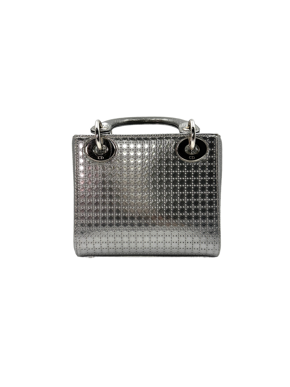 Christian Dior Lady Dior Silver Micro Cannage Leather Handle Bag With Silver Charms DR442