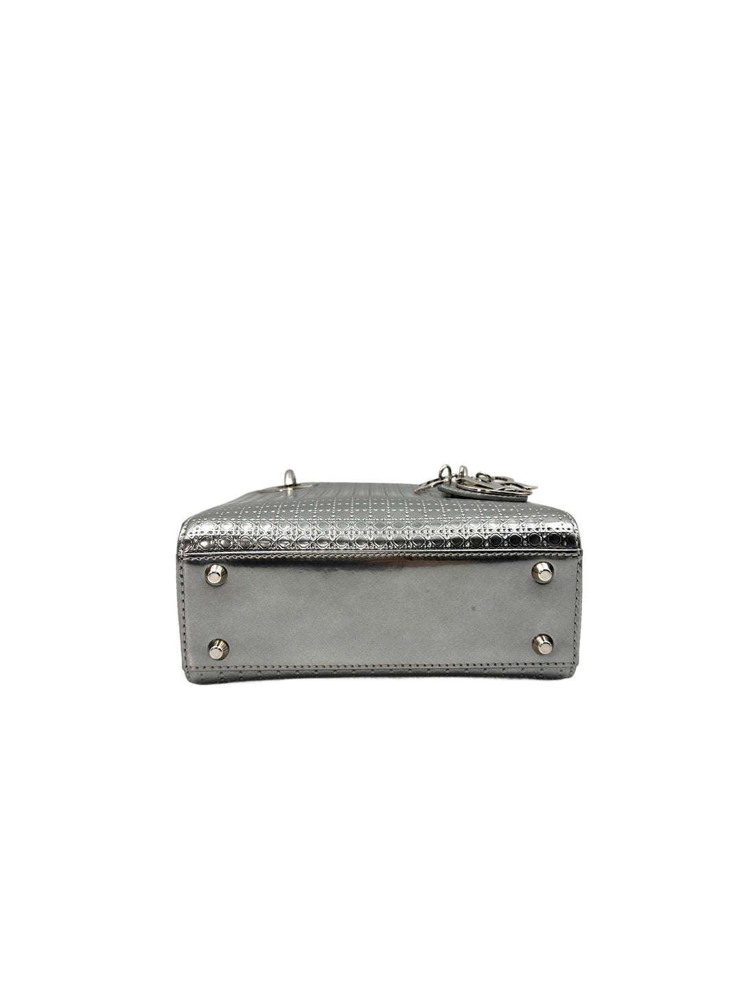 Christian Dior Lady Dior Silver Micro Cannage Leather Handle Bag With Silver Charms DR442