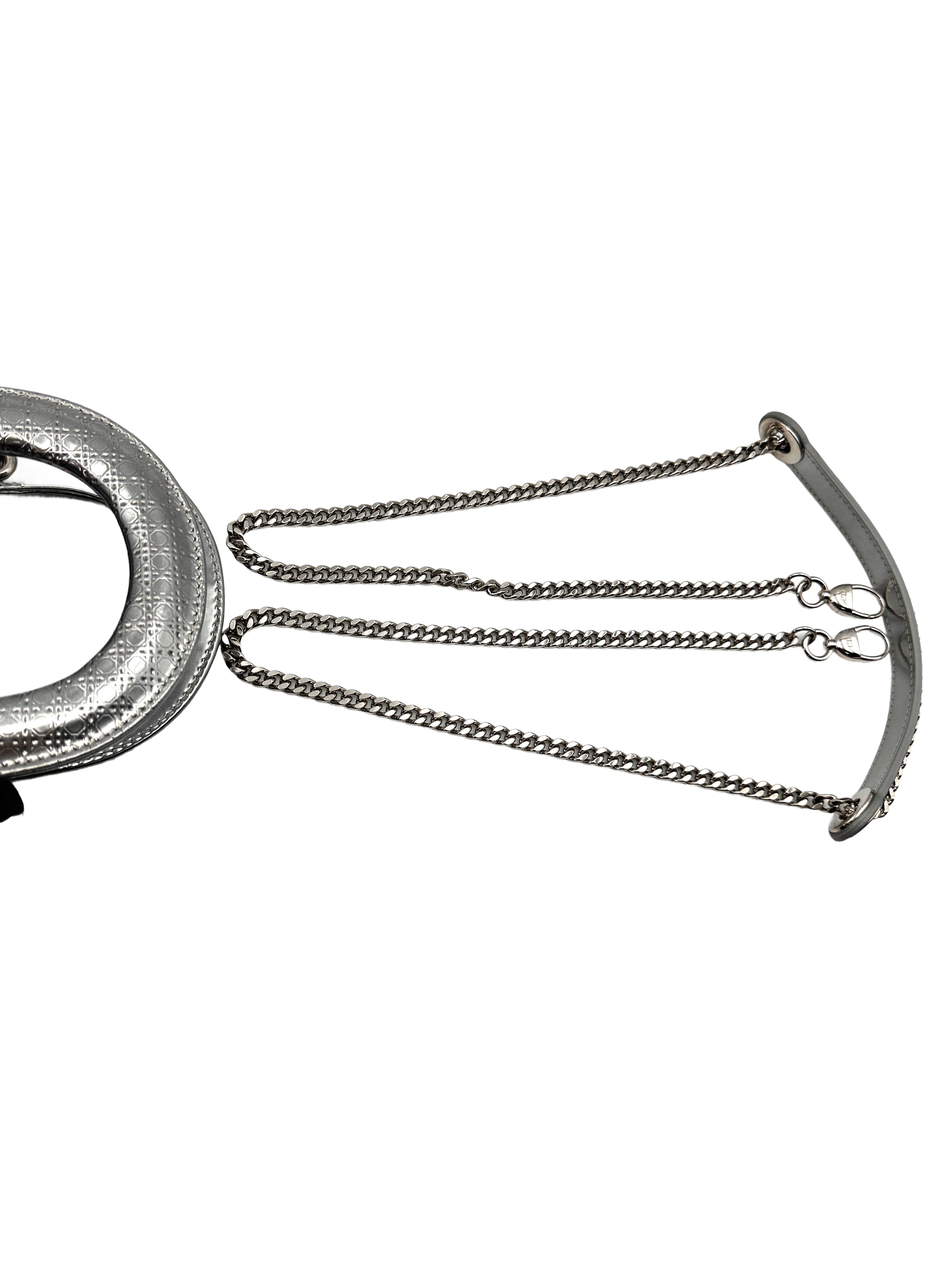 Christian Dior Lady Dior Silver Micro Cannage Leather Handle Bag With Silver Charms DR442