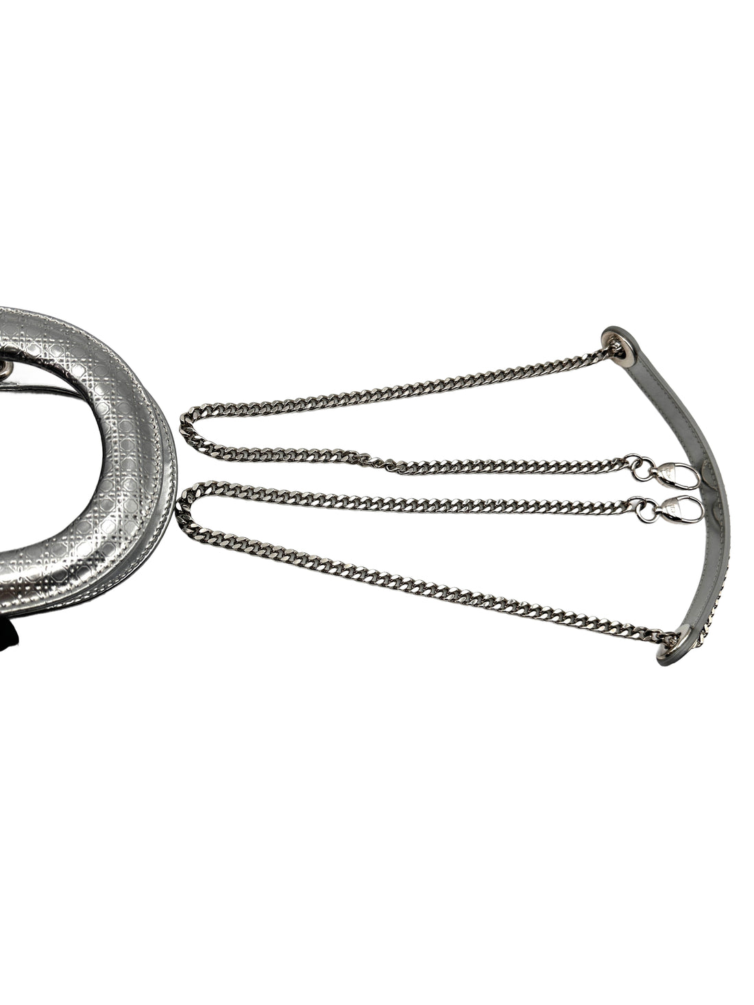 Christian Dior Lady Dior Silver Micro Cannage Leather Handle Bag With Silver Charms DR442