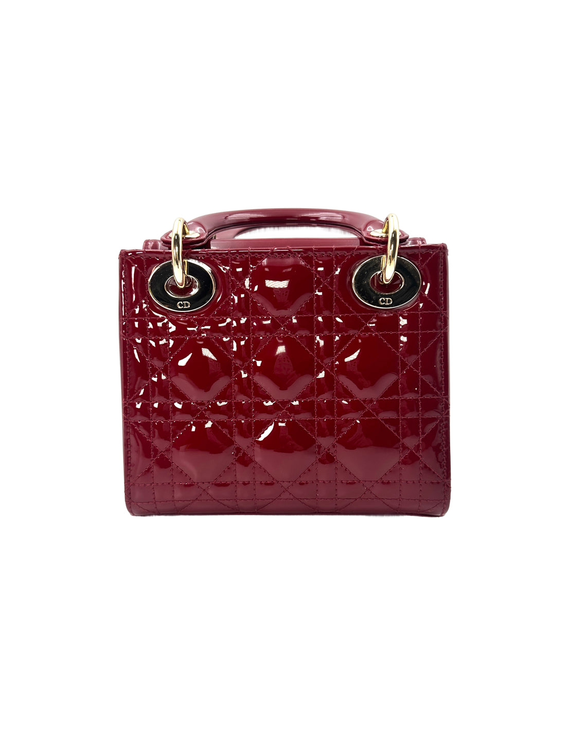 Christian Dior Lady Dior Red Patent Cannage Leather Handle Bag With Silver Charms DR443